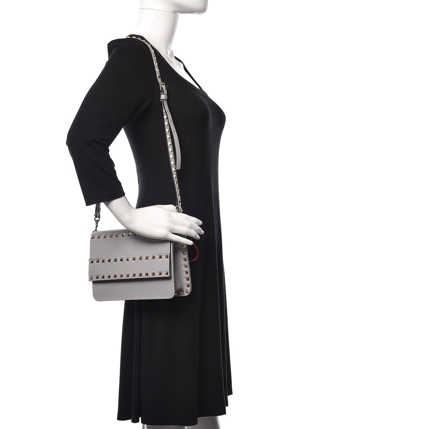 Pebbled Calfskin Rockstud Side Slip Crossbody Pastel Grey