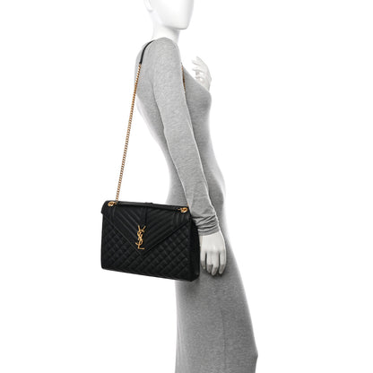 Saint Laurent Grain De Poudre Textured Mixed Matelasse Large Triquilt Monogram Satchel Black 2 of 10
