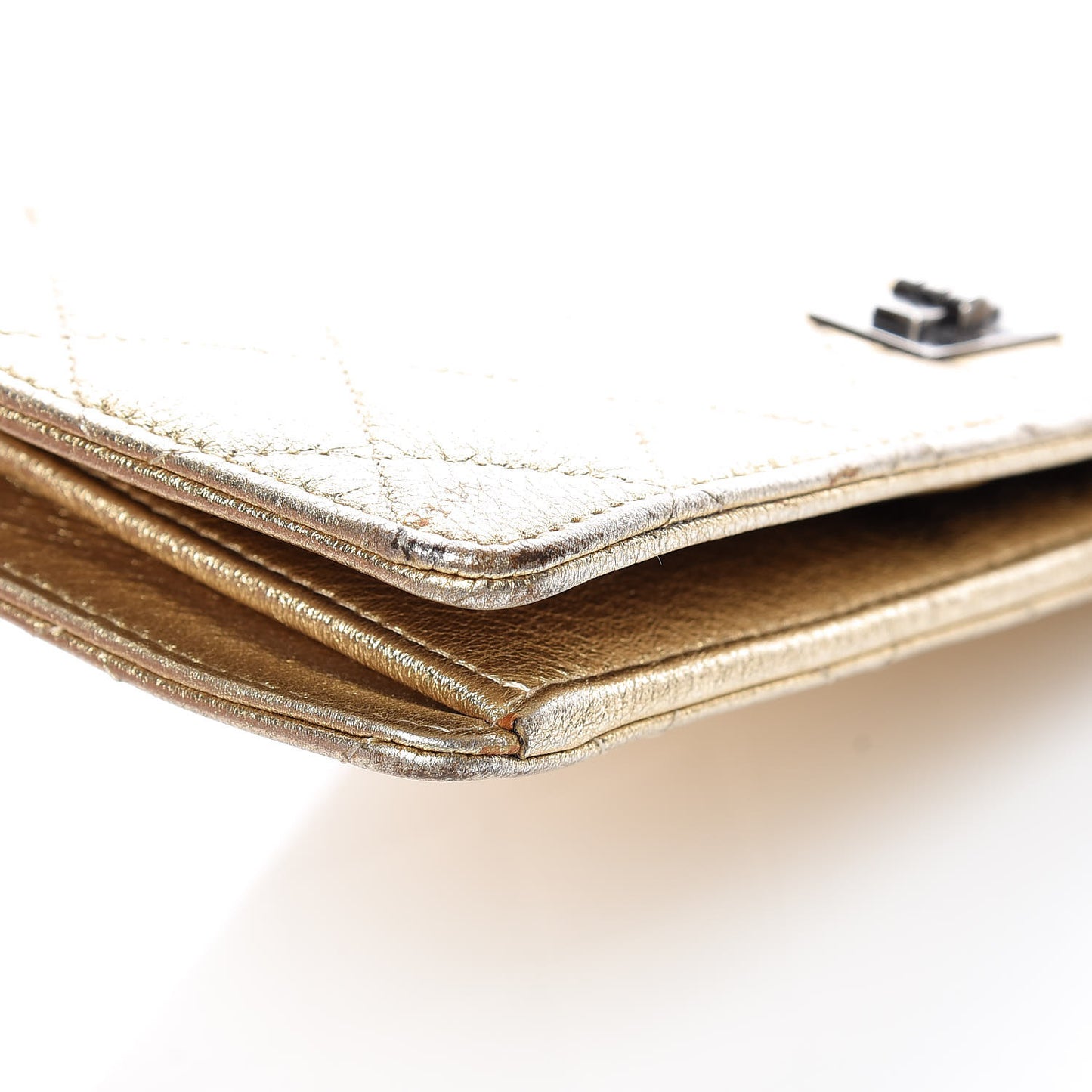 Metallic Calfskin Quilted Reissue Yen Wallet Gold