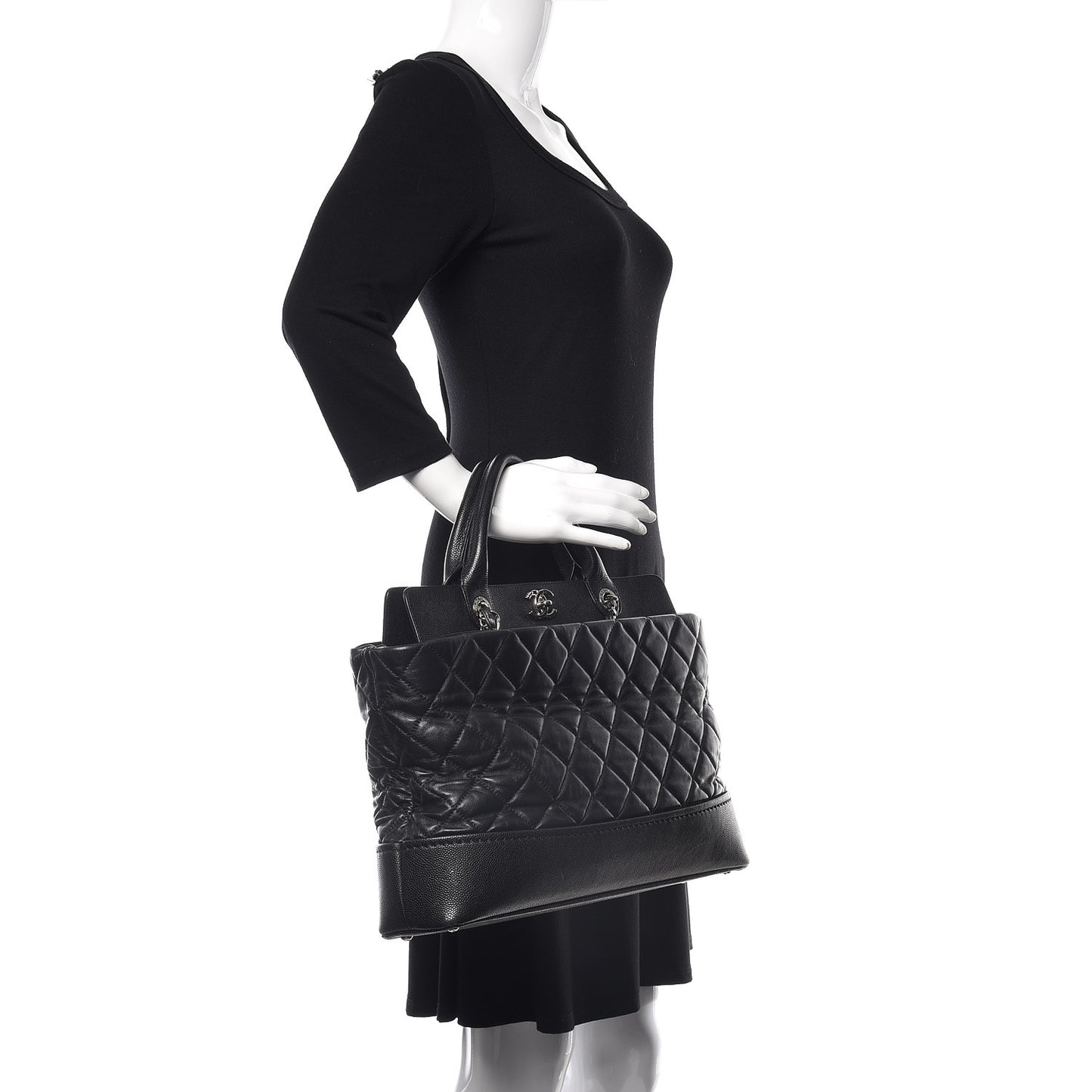 Lambskin Caviar Quilted Bi Coco Large Shopper Tote Black