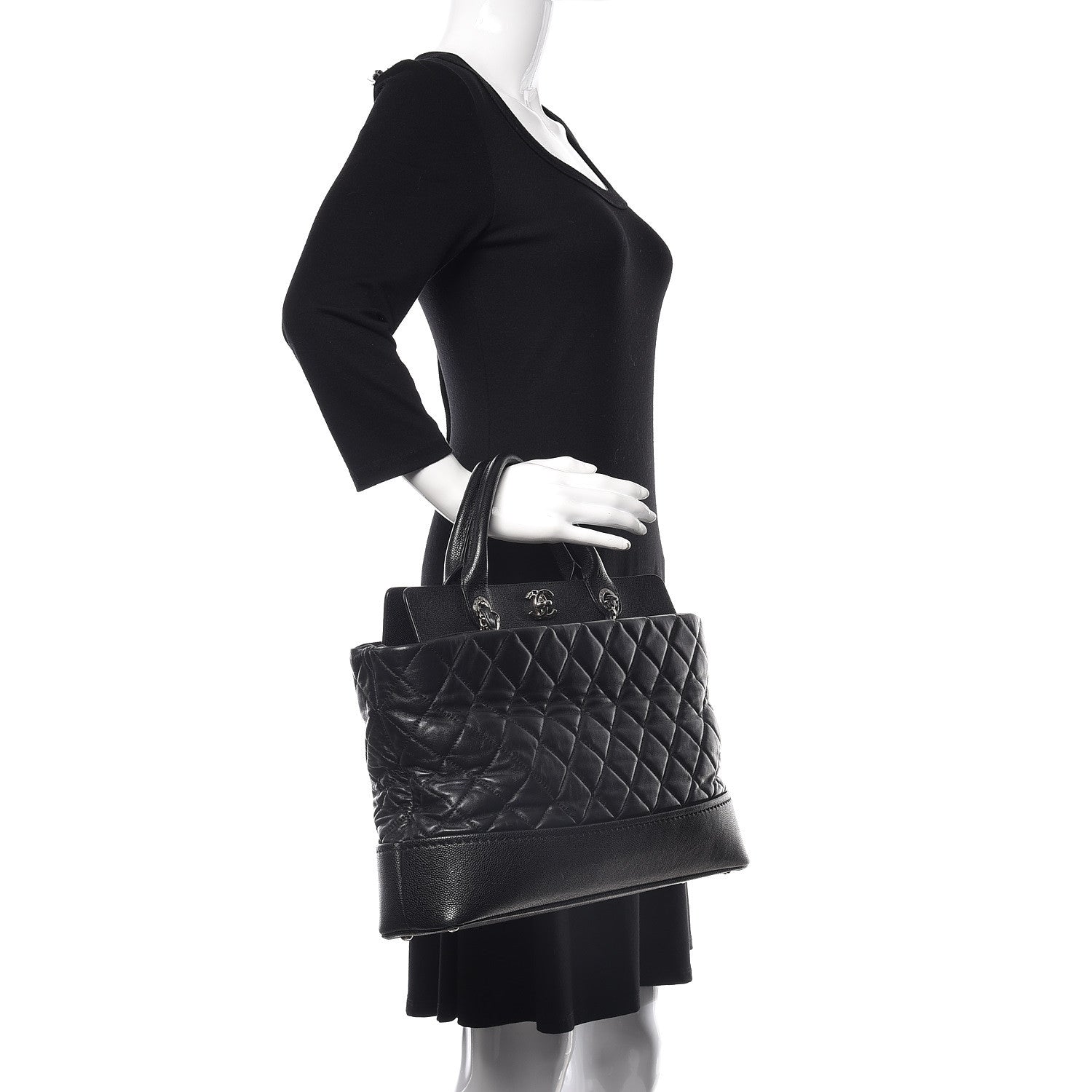 Chanel Lambskin Caviar Quilted Bi Coco Large Shopper Tote Black 2 of 10