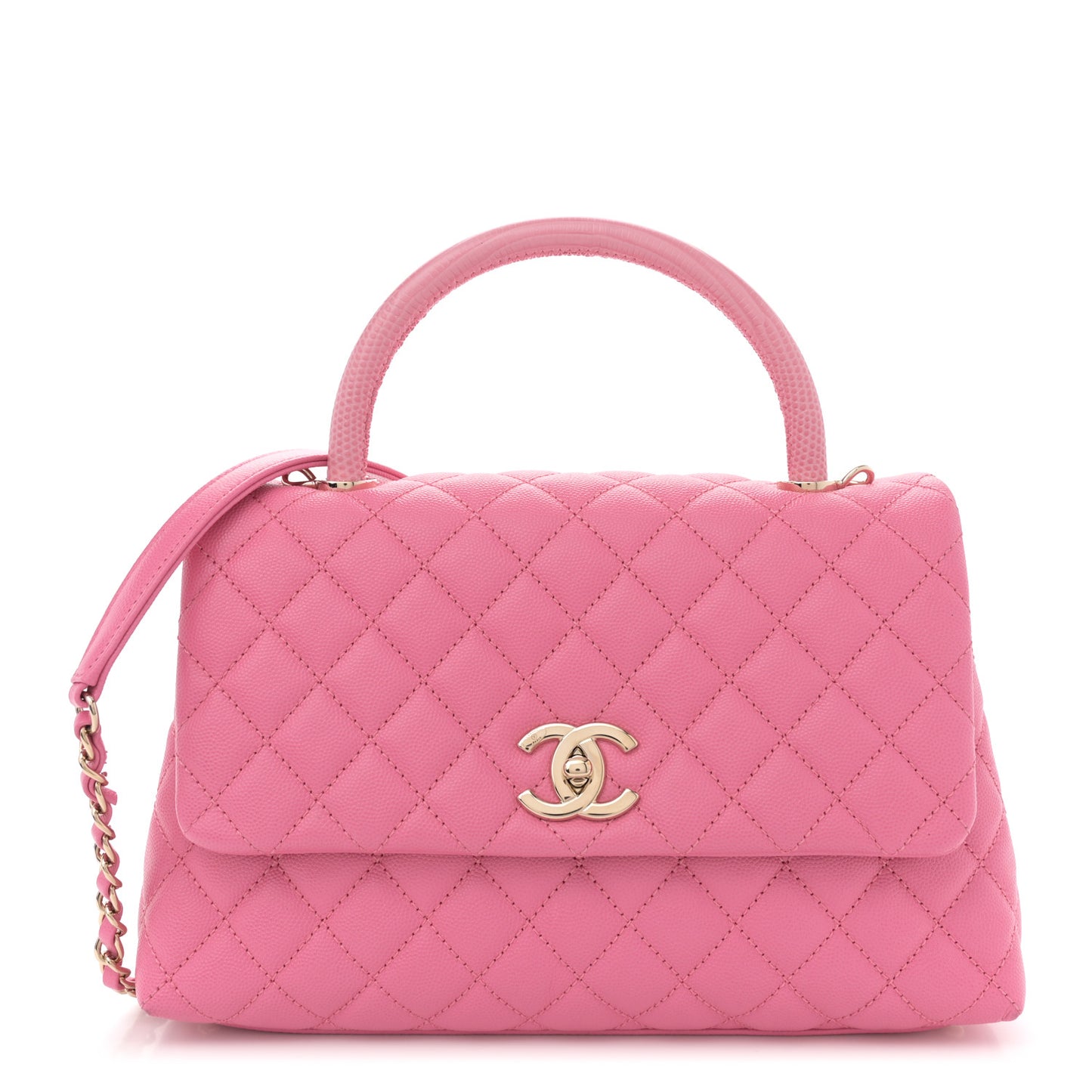 Caviar Lizard Embossed Quilted Small Coco Handle Flap Pink