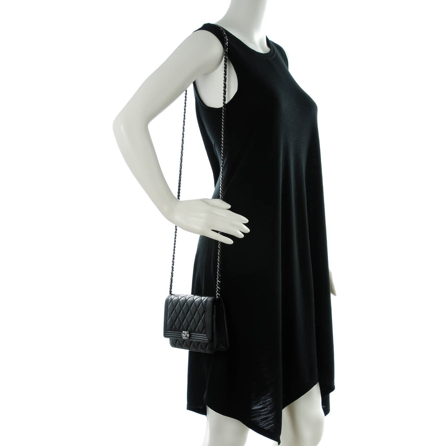 Lambskin Quilted Boy Wallet On Chain WOC Black