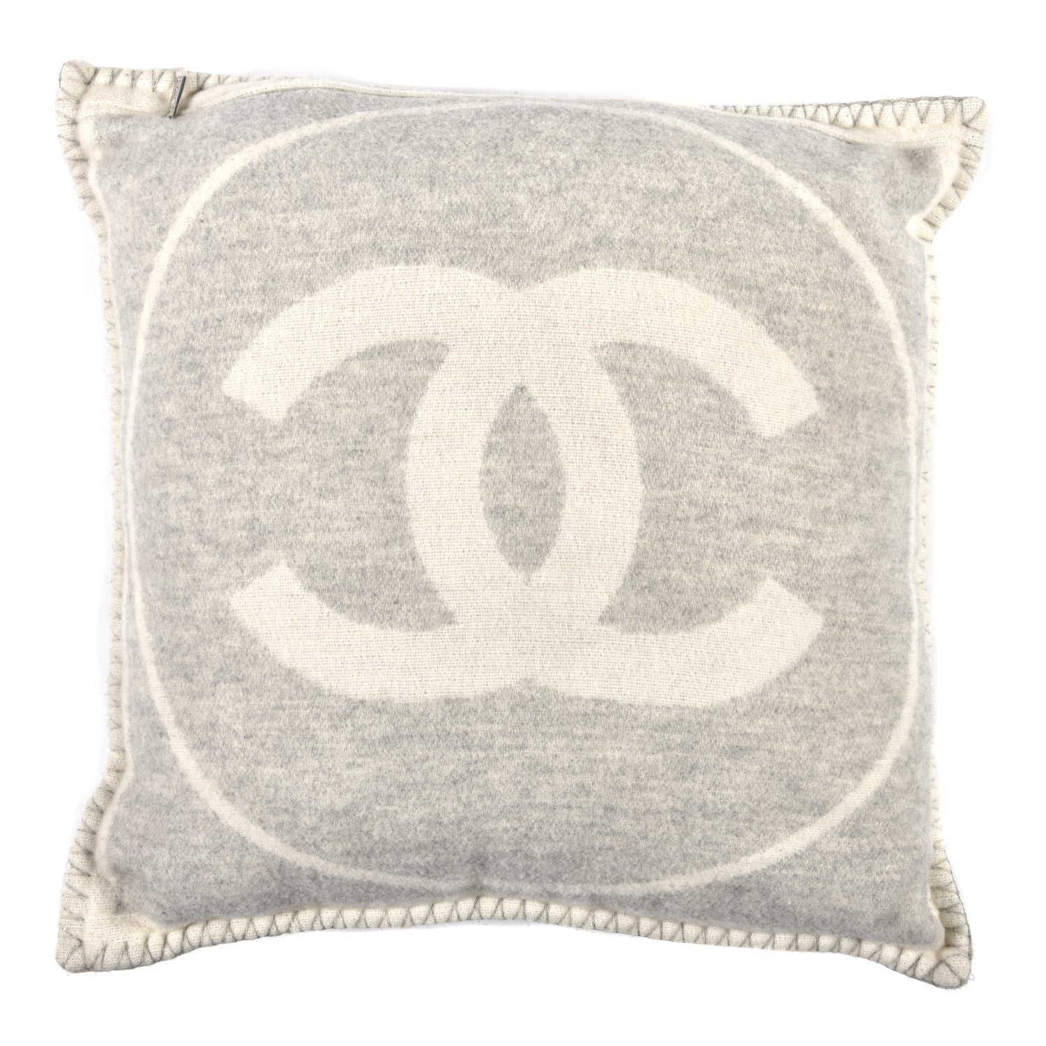 Chanel Merino Wool Cashmere CC Pillow Grey Off White 2 of 3