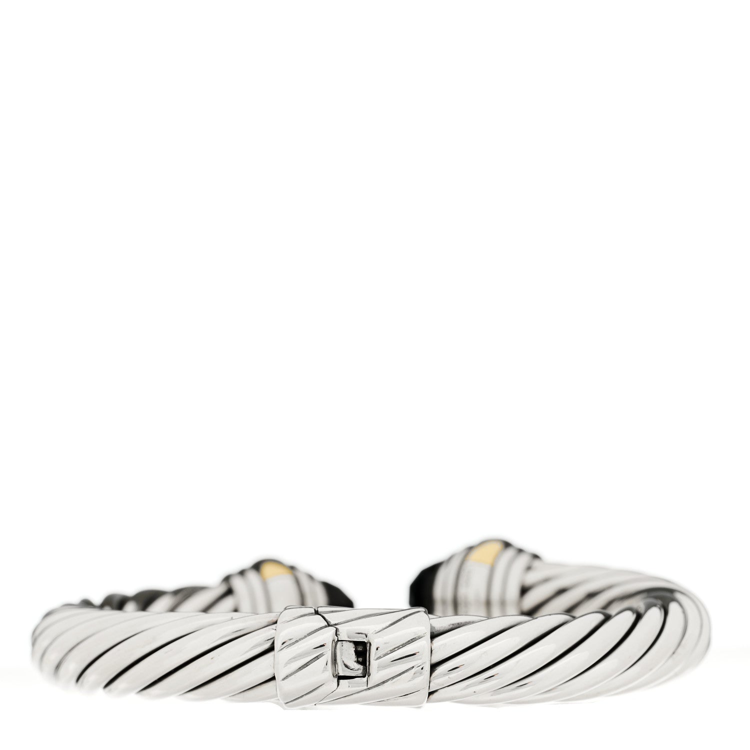 David Yurman Sterling Silver 14K Yellow Gold Black Onyx 10mm Cable Classics Hinged Bracelet 2 of 3