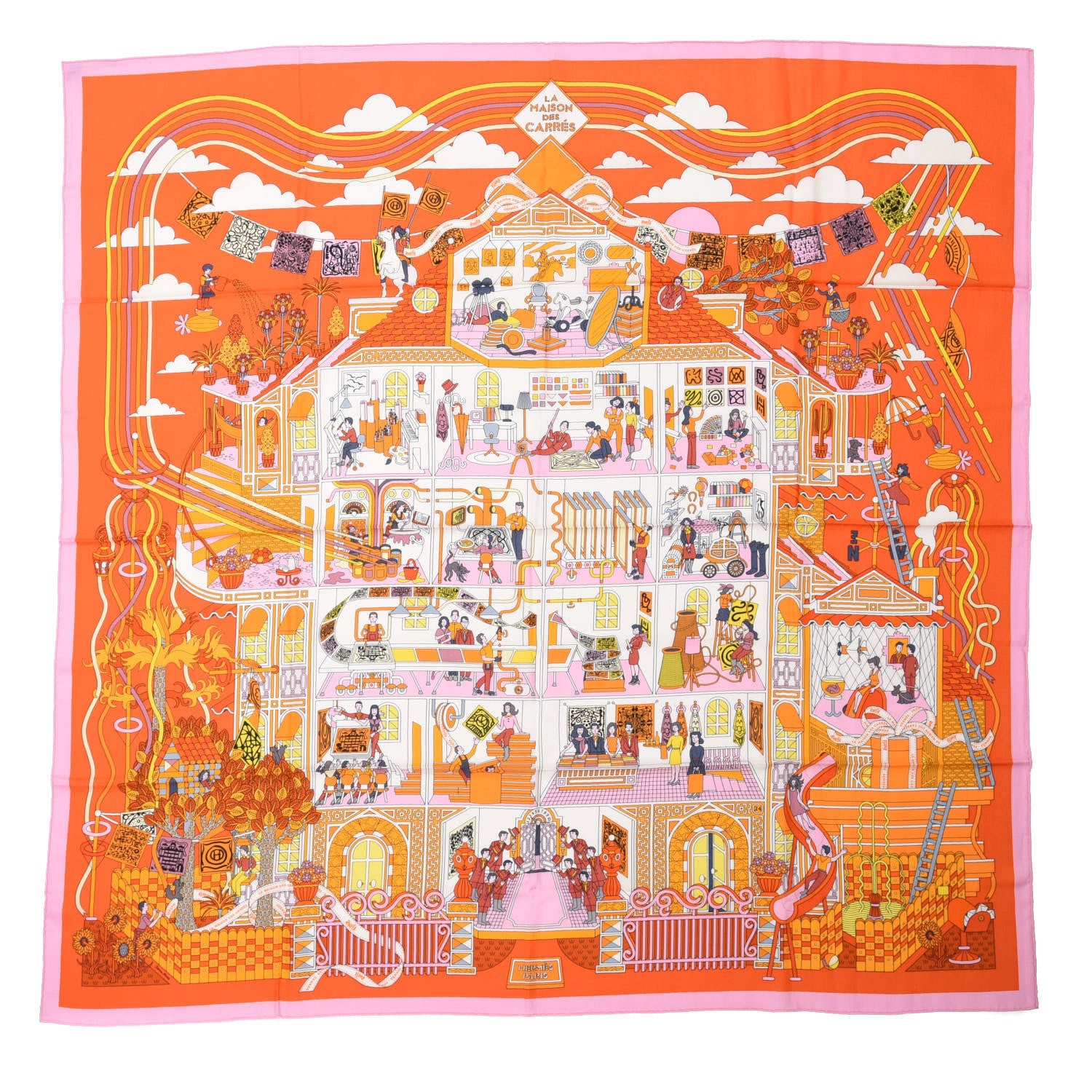 Hermes Cashmere Silk La Maison des Carres Shawl 140 Orange Rose Soleil 1 of 6
