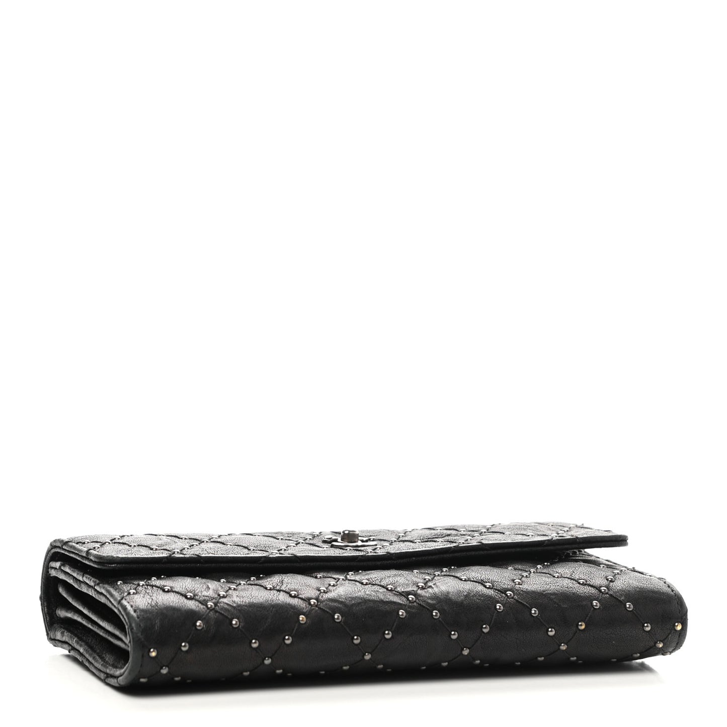 Crumpled Lambskin Studded Paris Dallas Flap Wallet Black