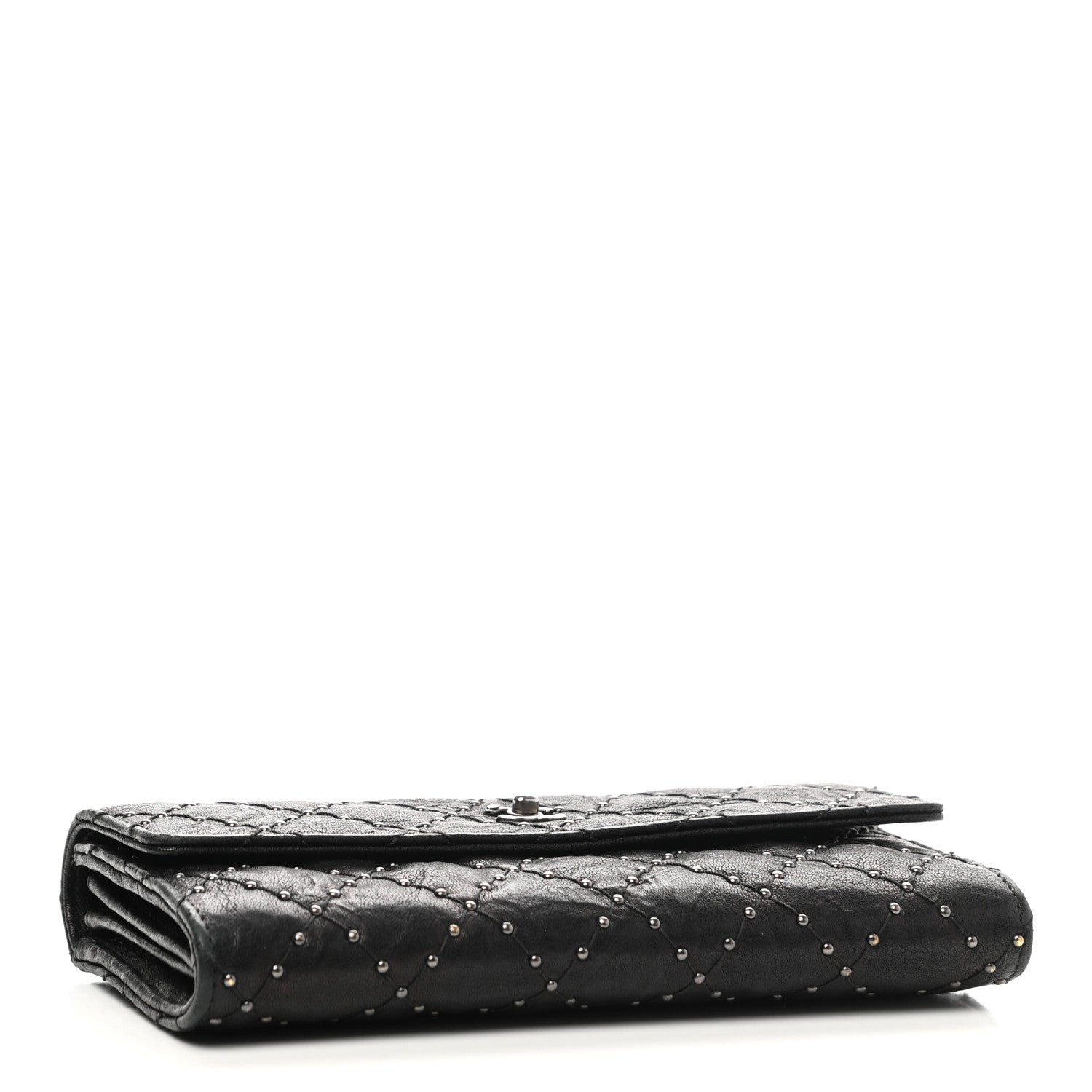 Chanel Crumpled Lambskin Studded Paris Dallas Flap Wallet Black 4 of 10