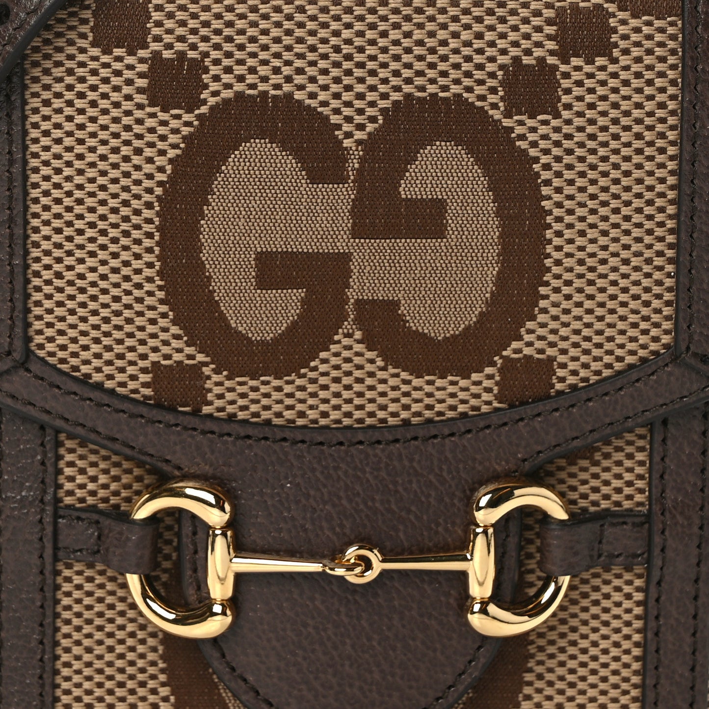 Monogram Jumbo GG Textured Dollar Calfskin Mini Horsebit 1955 Crossbody Bag Camel Ebony New Acero