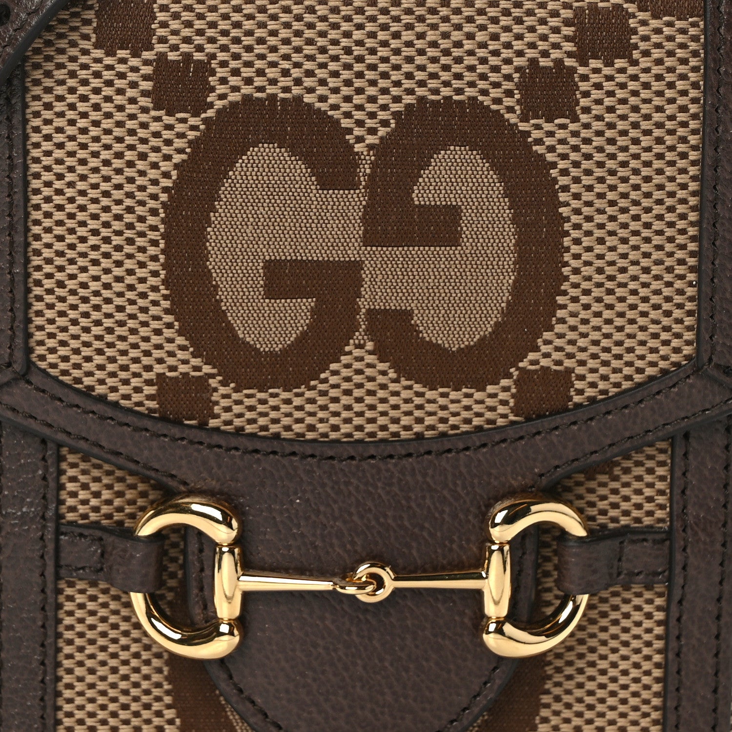 Gucci Monogram Jumbo GG Textured Dollar Calfskin Mini Horsebit 1955 Crossbody Bag Camel Ebony New Acero 8 of 14