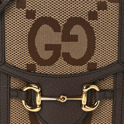Gucci Monogram Jumbo GG Textured Dollar Calfskin Mini Horsebit 1955 Crossbody Bag Camel Ebony New Acero 8 of 14
