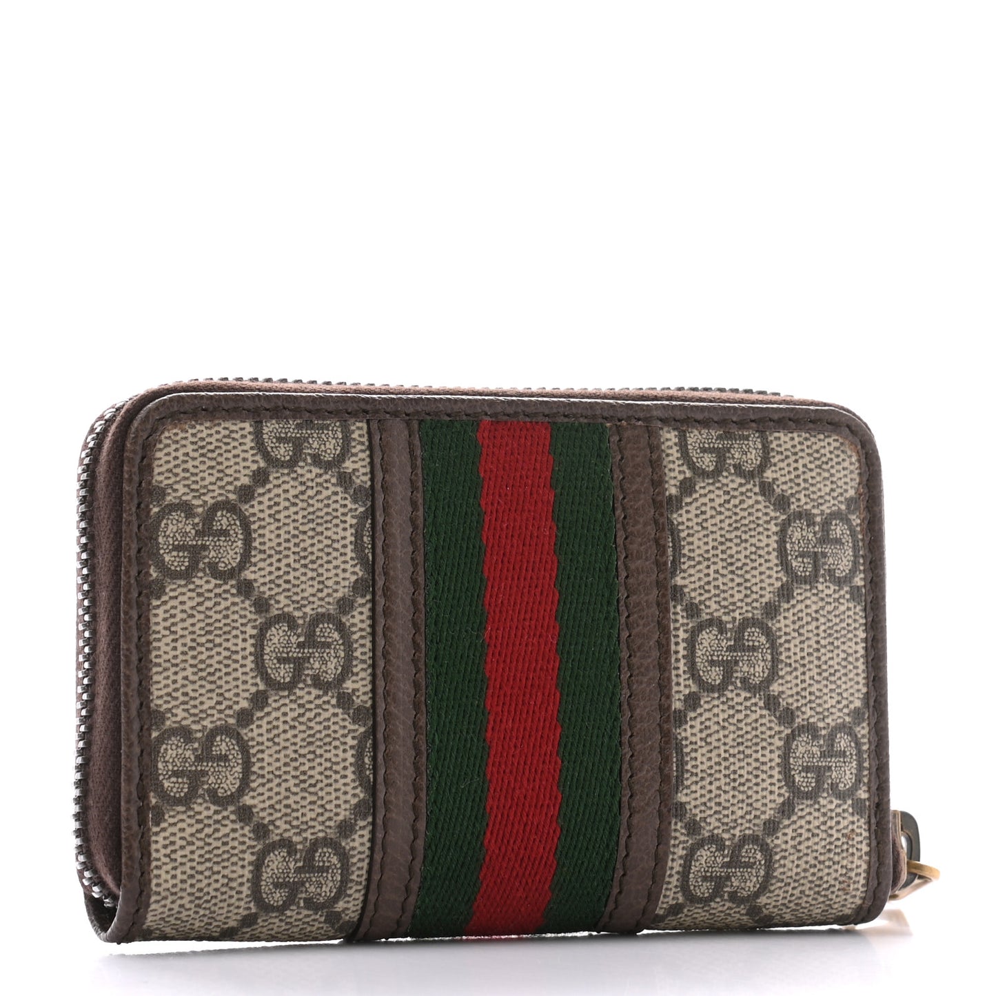 GG Supreme Web Ophidia Zip Around Card Case Brown