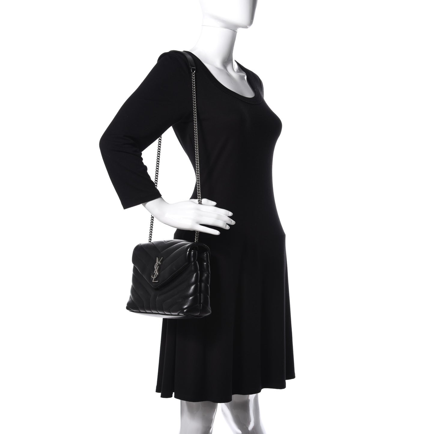 Calfskin Y Quilted Monogram Small Loulou Chain Satchel Black