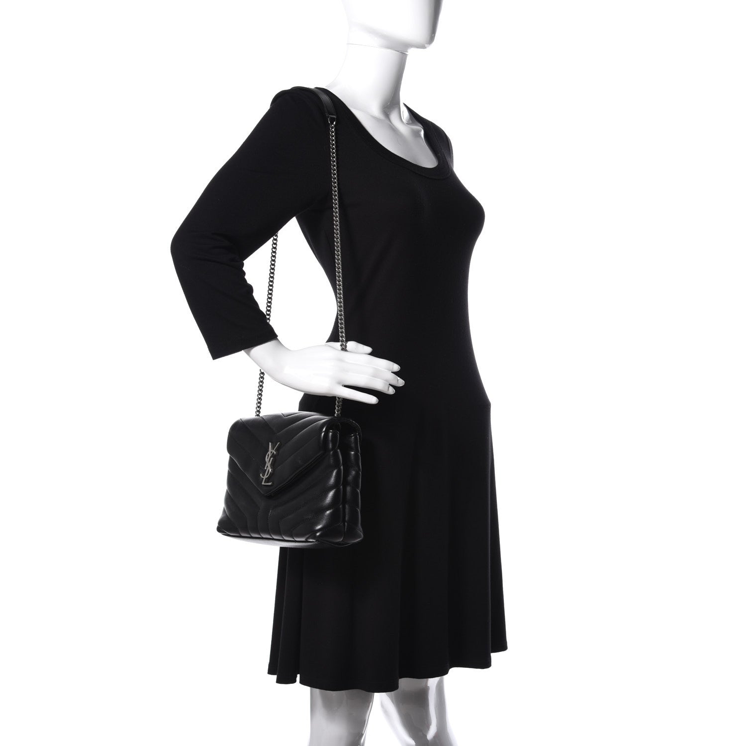 Saint Laurent Calfskin Y Quilted Monogram Small Loulou Chain Satchel Black 2 of 21