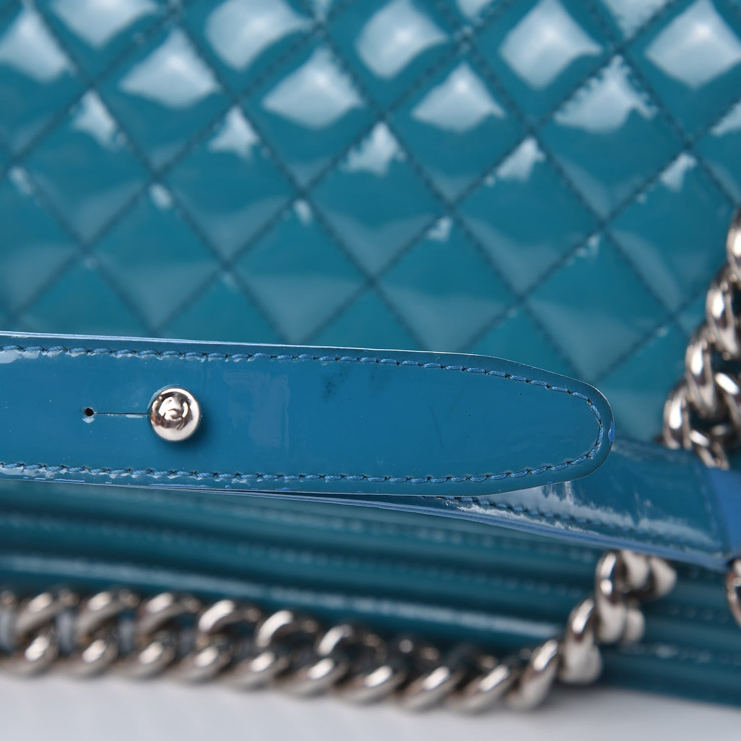 Patent Calfskin Medium Plexiglass Boy Flap Blue