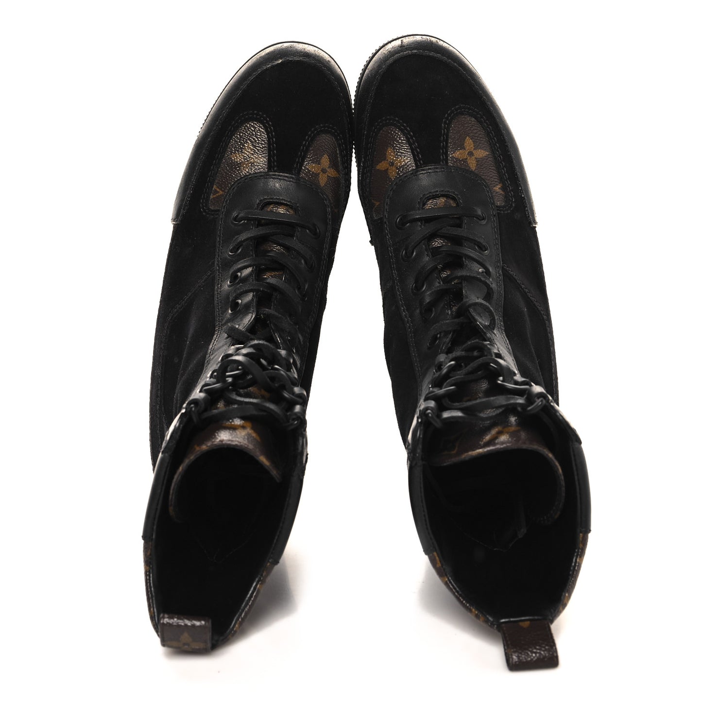 Suede Calfskin Monogram Laureate Platform Desert Boots 38.5 Black