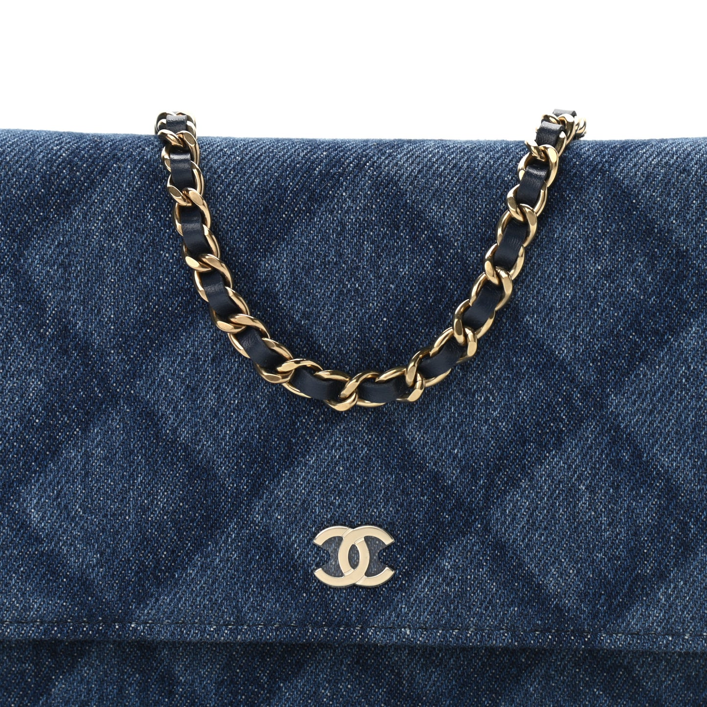Denim Printed Wallet On Chain WOC Dark Blue