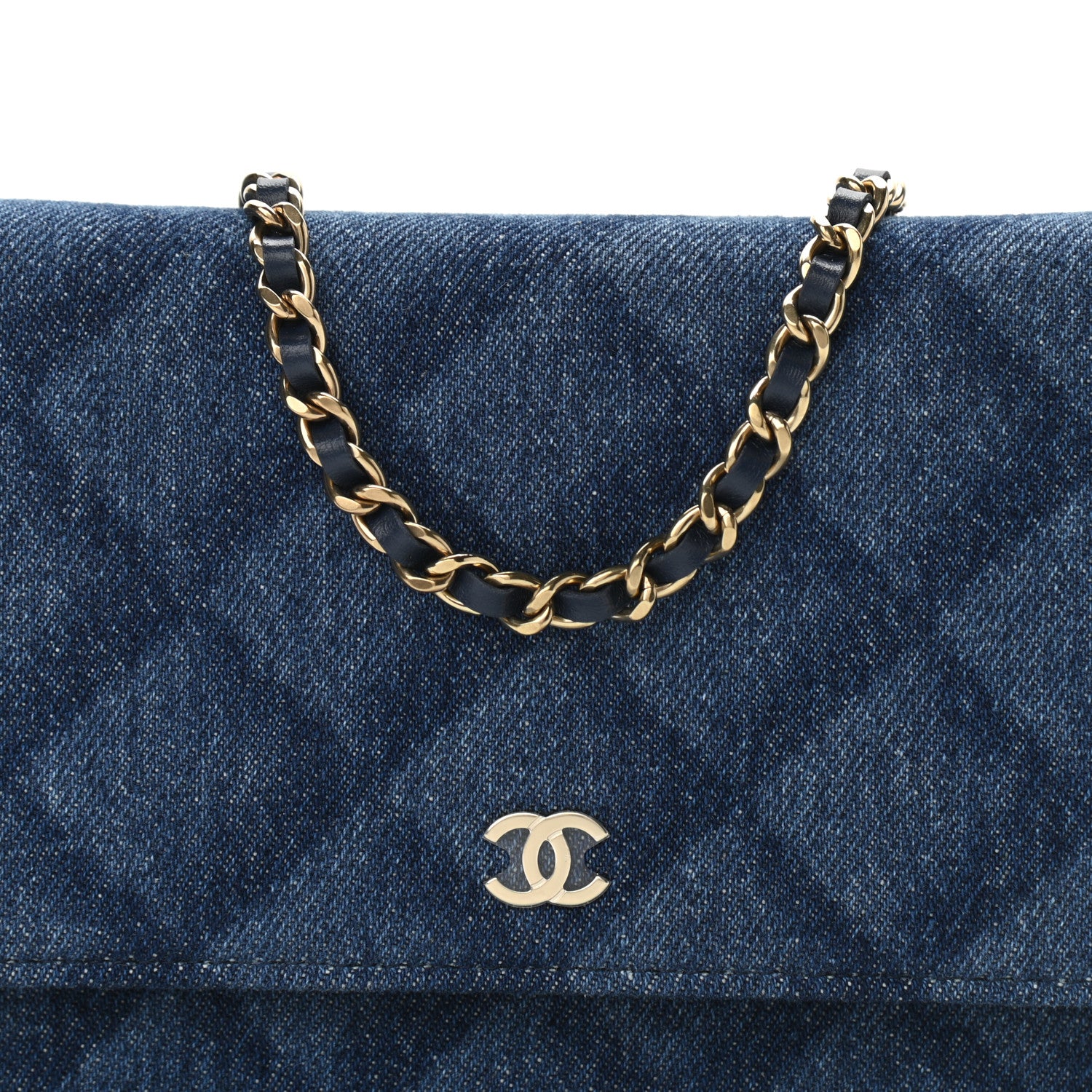 Chanel Denim Printed Wallet On Chain WOC Dark Blue 8 of 11