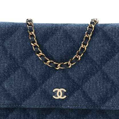 Chanel Denim Printed Wallet On Chain WOC Dark Blue 8 of 11