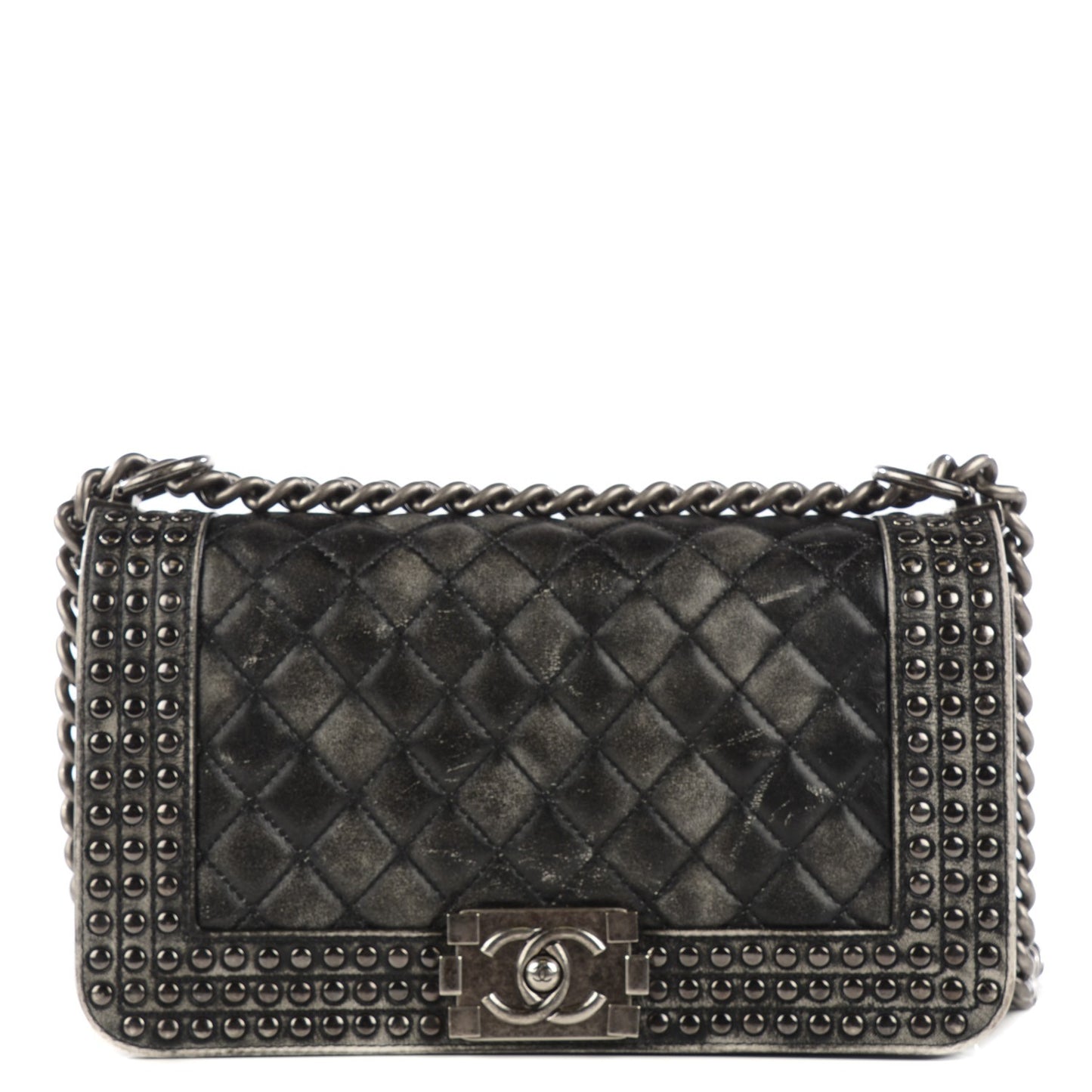 Faded Calfskin Medium Studded Boy Flap Black