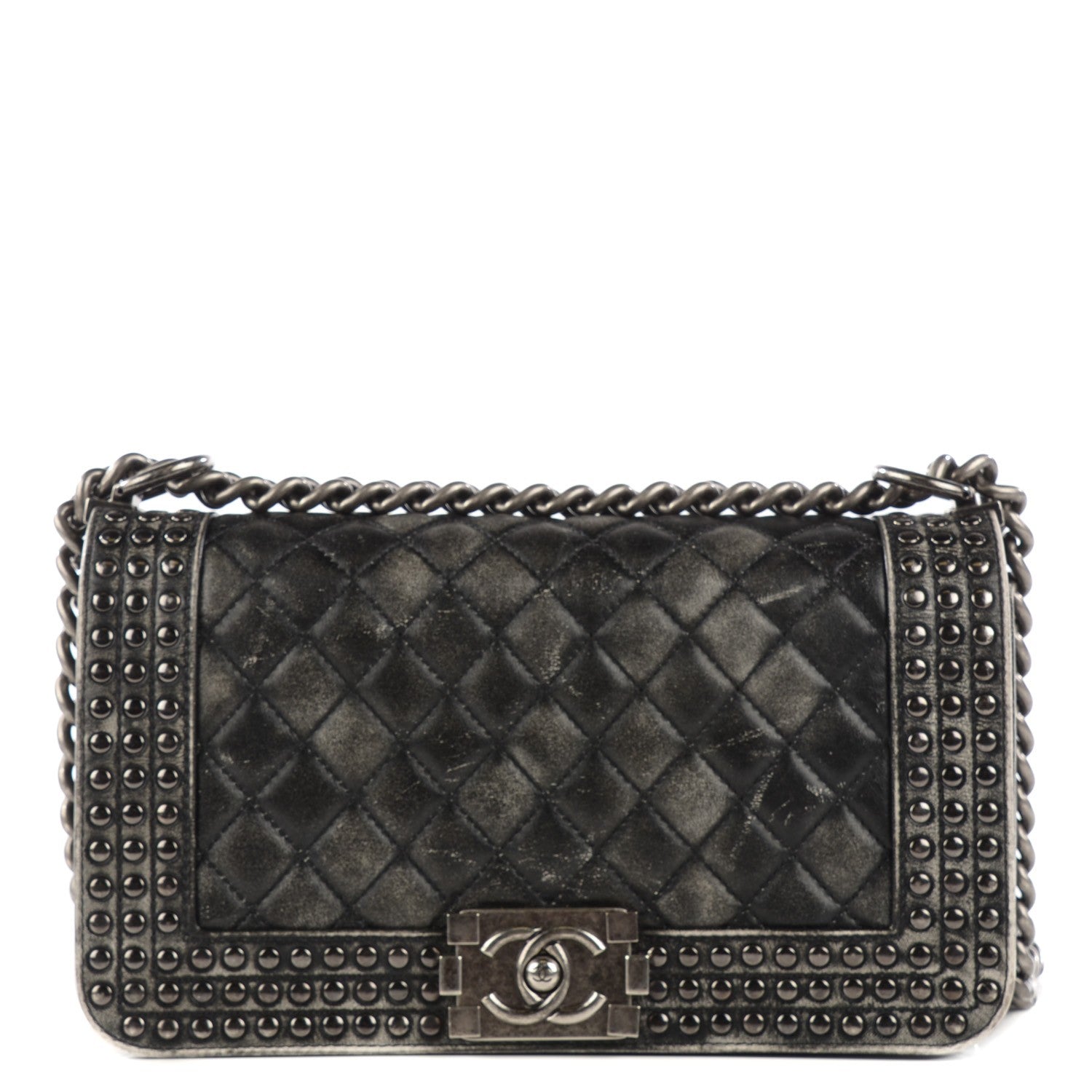 Chanel Faded Calfskin Medium Studded Boy Flap Black 1 of 11
