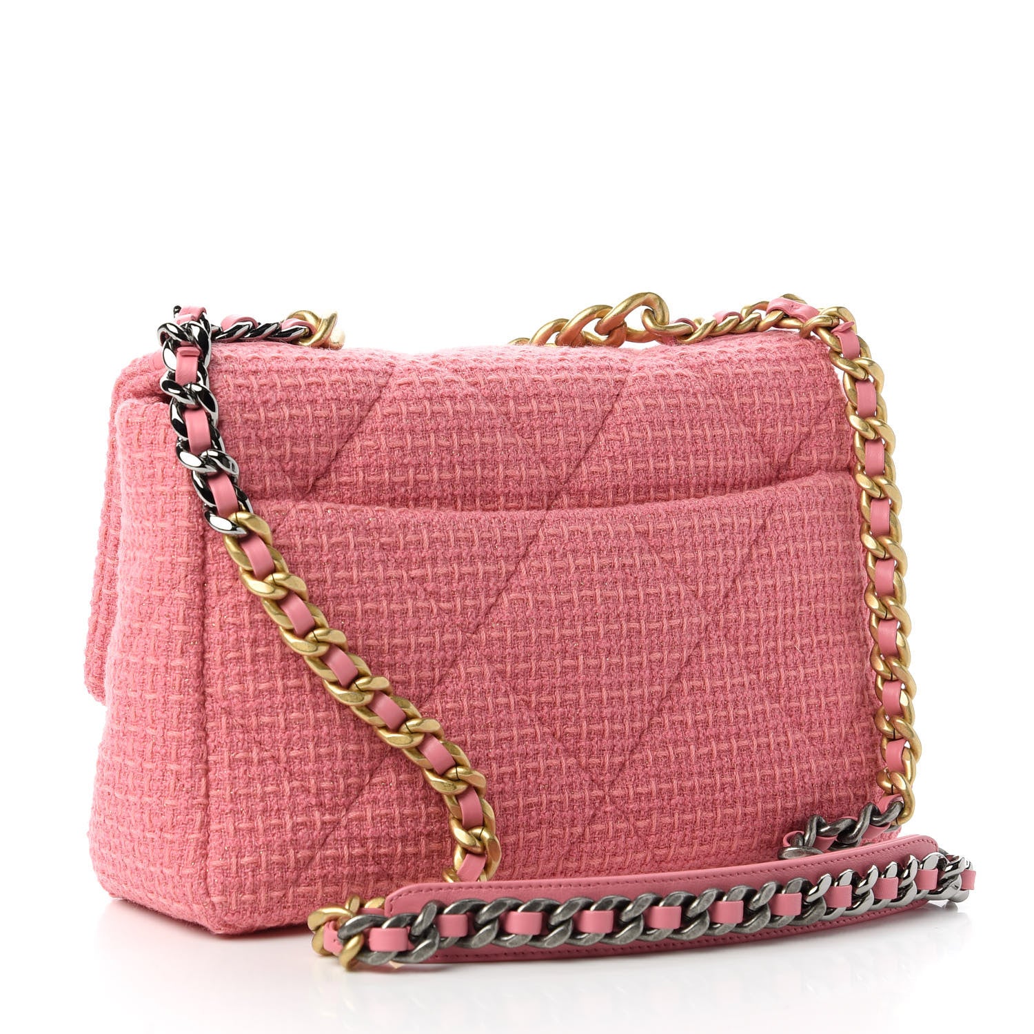 Chanel Metallic Tweed Quilted Large Chanel 19 Flap Pink 3 of 12