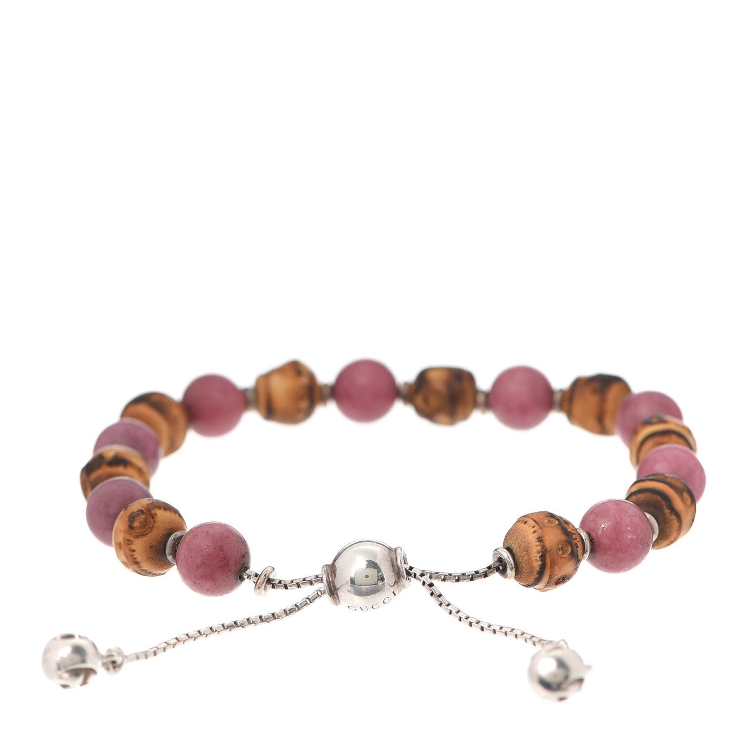Sterling Silver Bamboo Pink Rodonite Beaded Bracelet
