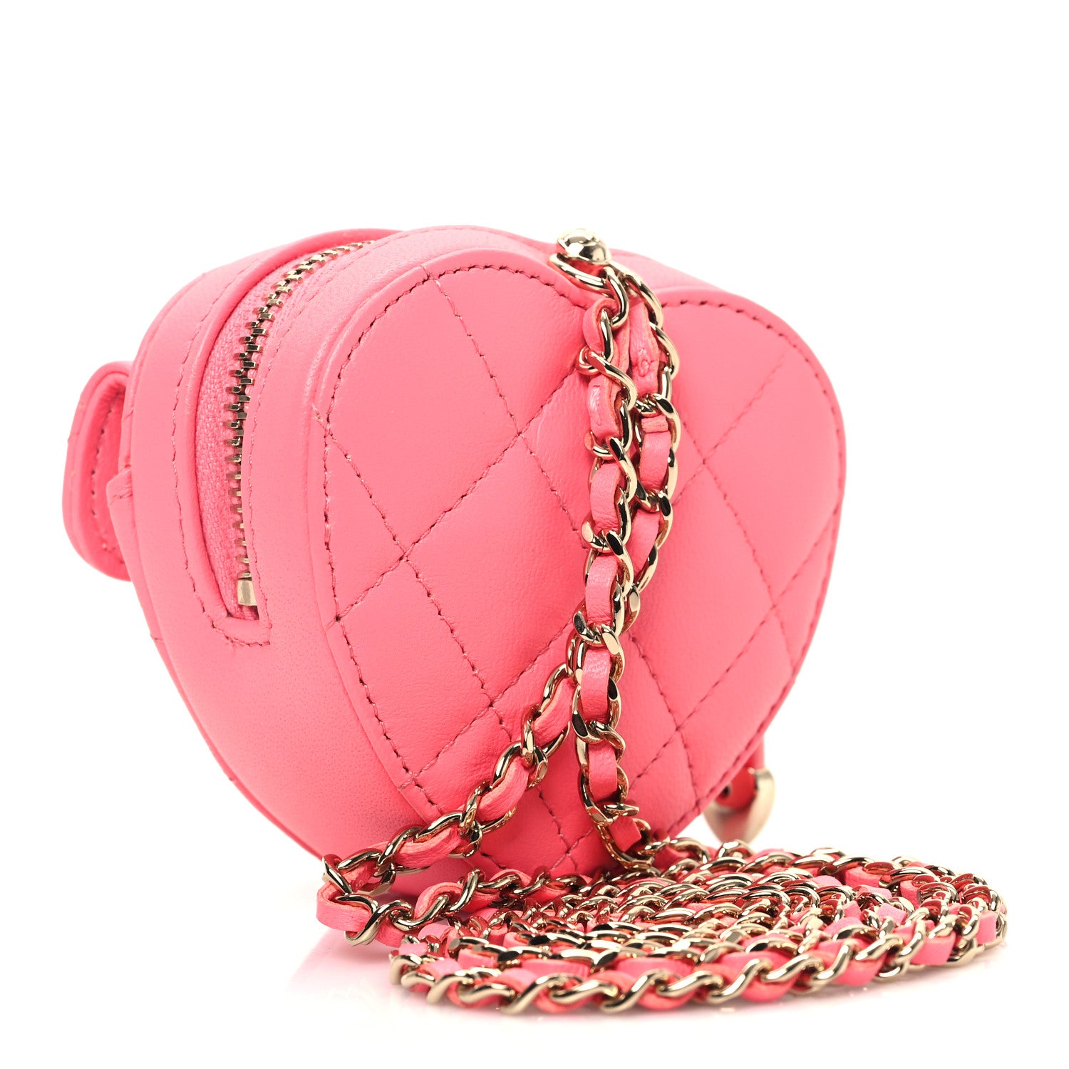 Chanel Lambskin Quilted CC In Love Heart Coin Purse With Chain Pink 3 of 11