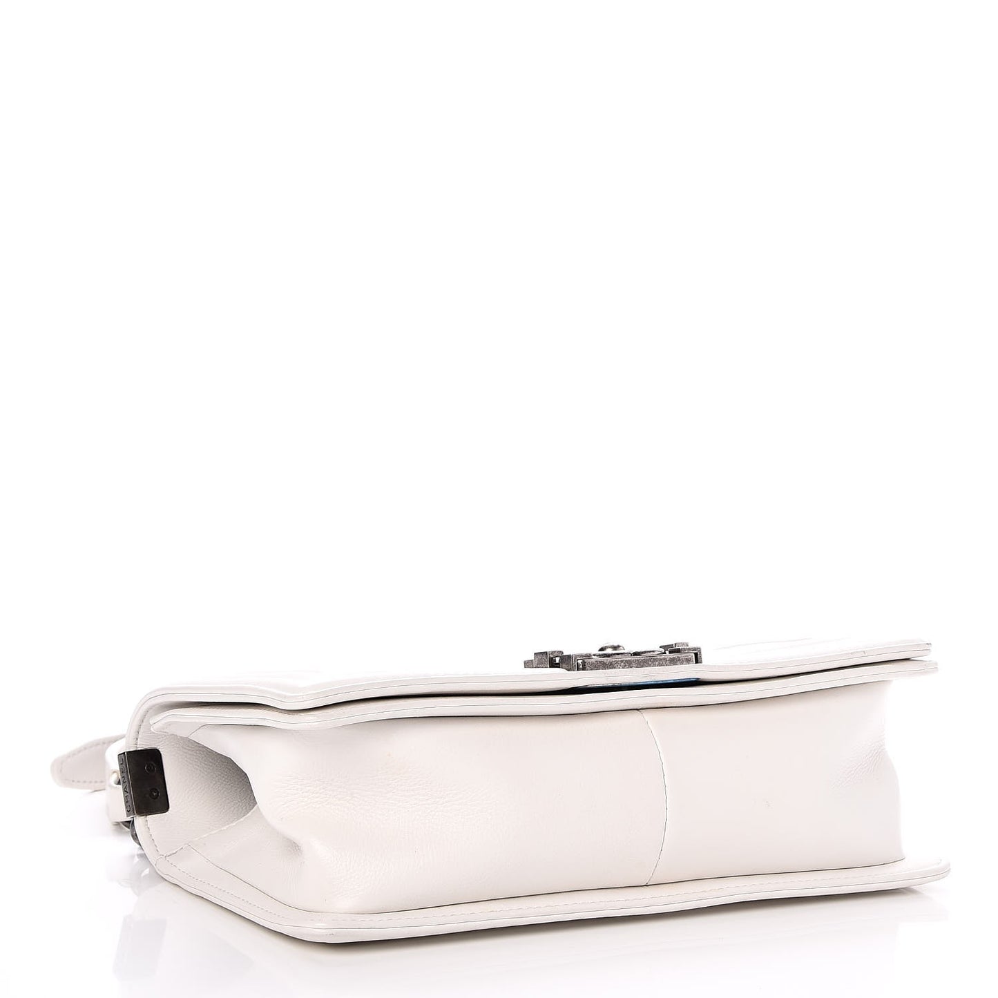 Calfskin Double Stitch Medium Boy Flap White