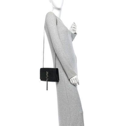 Saint Laurent Calfskin Crocodile Embossed Small Classic Monogram Kate Tassel Satchel Black 2 of 13