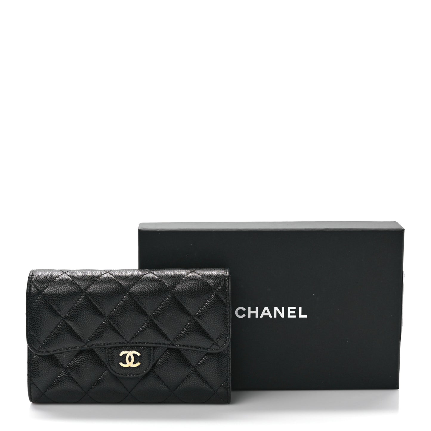 Caviar Quilted Medium Flap Wallet Black