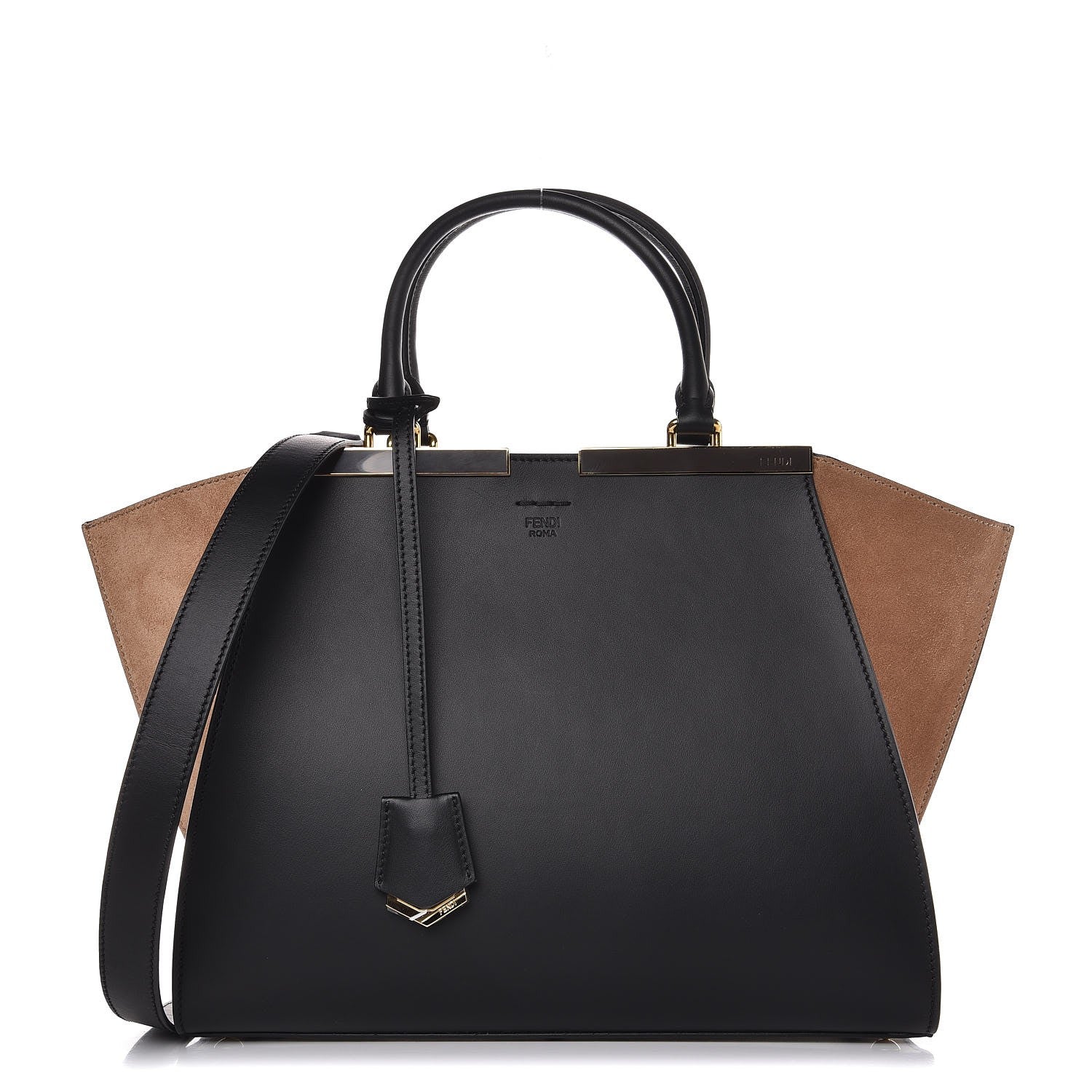 Fendi Vitello Baltico Suede Petite 3Jours Tote Black Marrone Chiaro 1 of 10