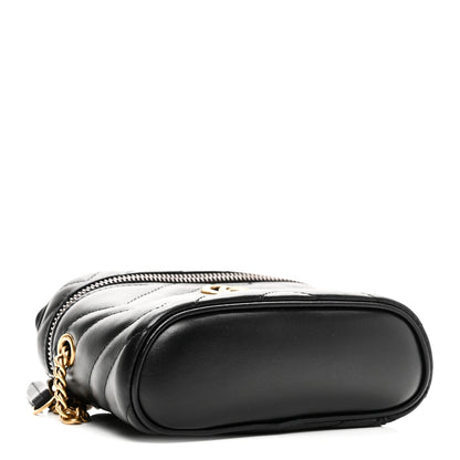 Gucci Calfskin Matelasse Chevron Mini GG Marmont Top Handle Bag Black 4 of 10