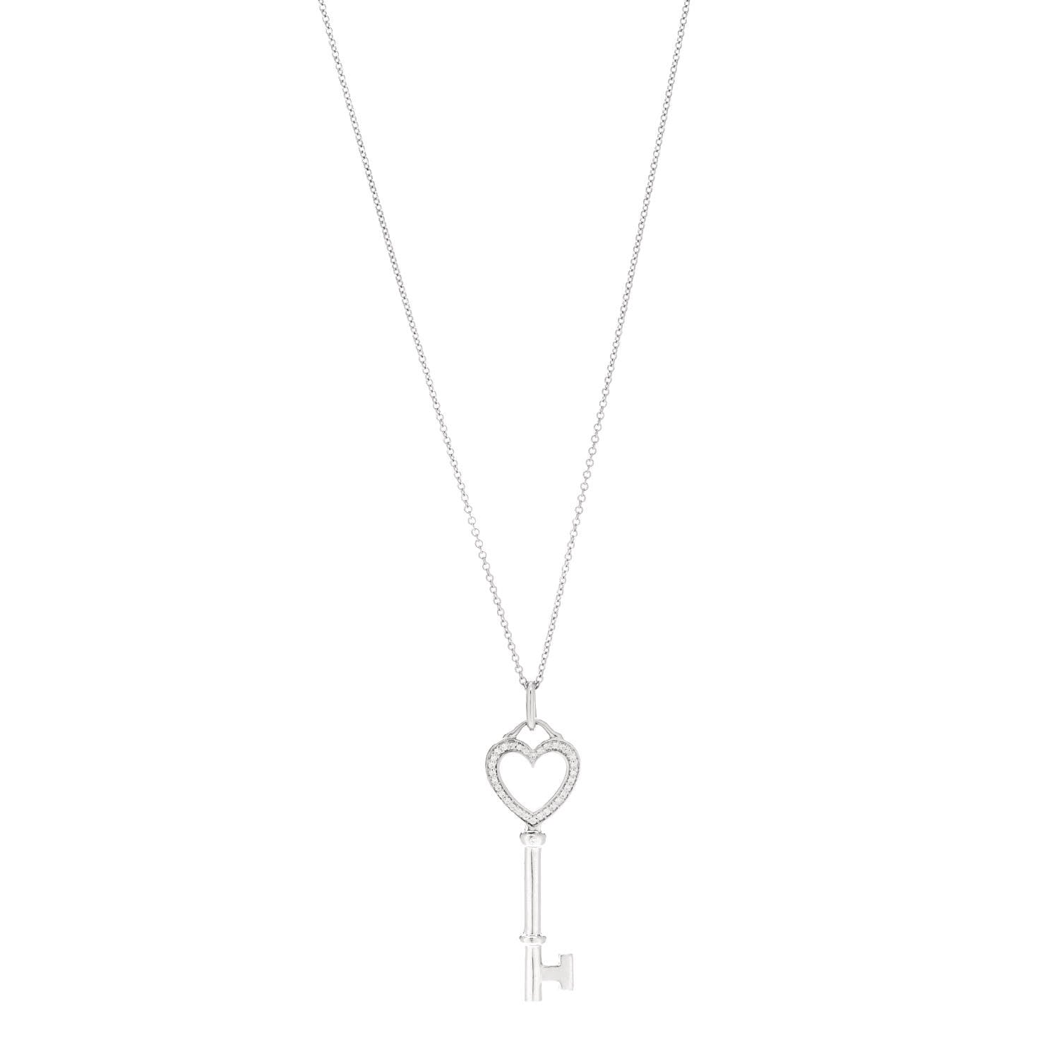Tiffany 18K White Gold Diamond Medium Heart Key Pendant Necklace 1 of 7