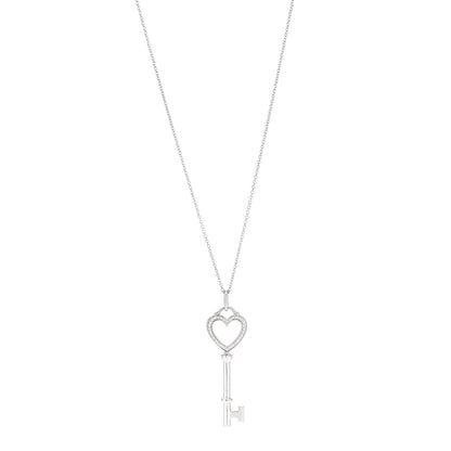 Tiffany 18K White Gold Diamond Medium Heart Key Pendant Necklace 1 of 7