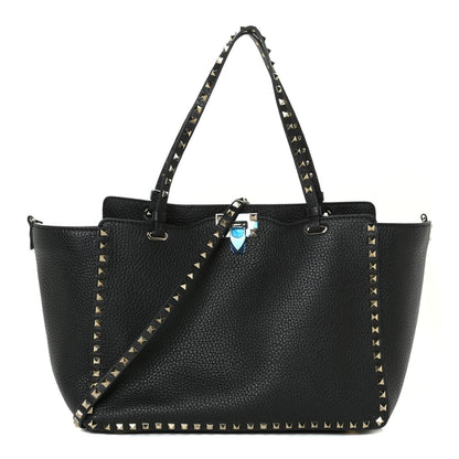 Valentino Garavani Pebbled Calfskin Medium Rockstud Tote Black 1 of 11