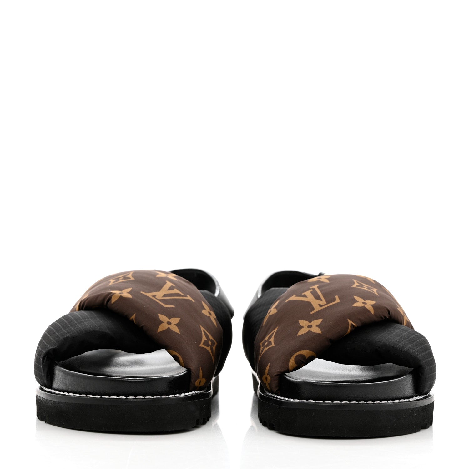 Louis Vuitton Calfskin Padded Nylon Monogram Paseo Flat Comfort Sandals 36 Black 2 of 11