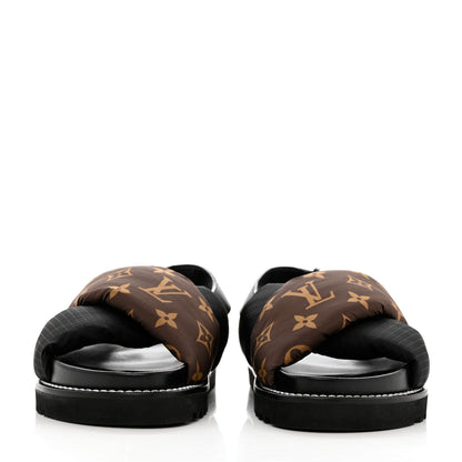 Louis Vuitton Calfskin Padded Nylon Monogram Paseo Flat Comfort Sandals 36 Black 2 of 11