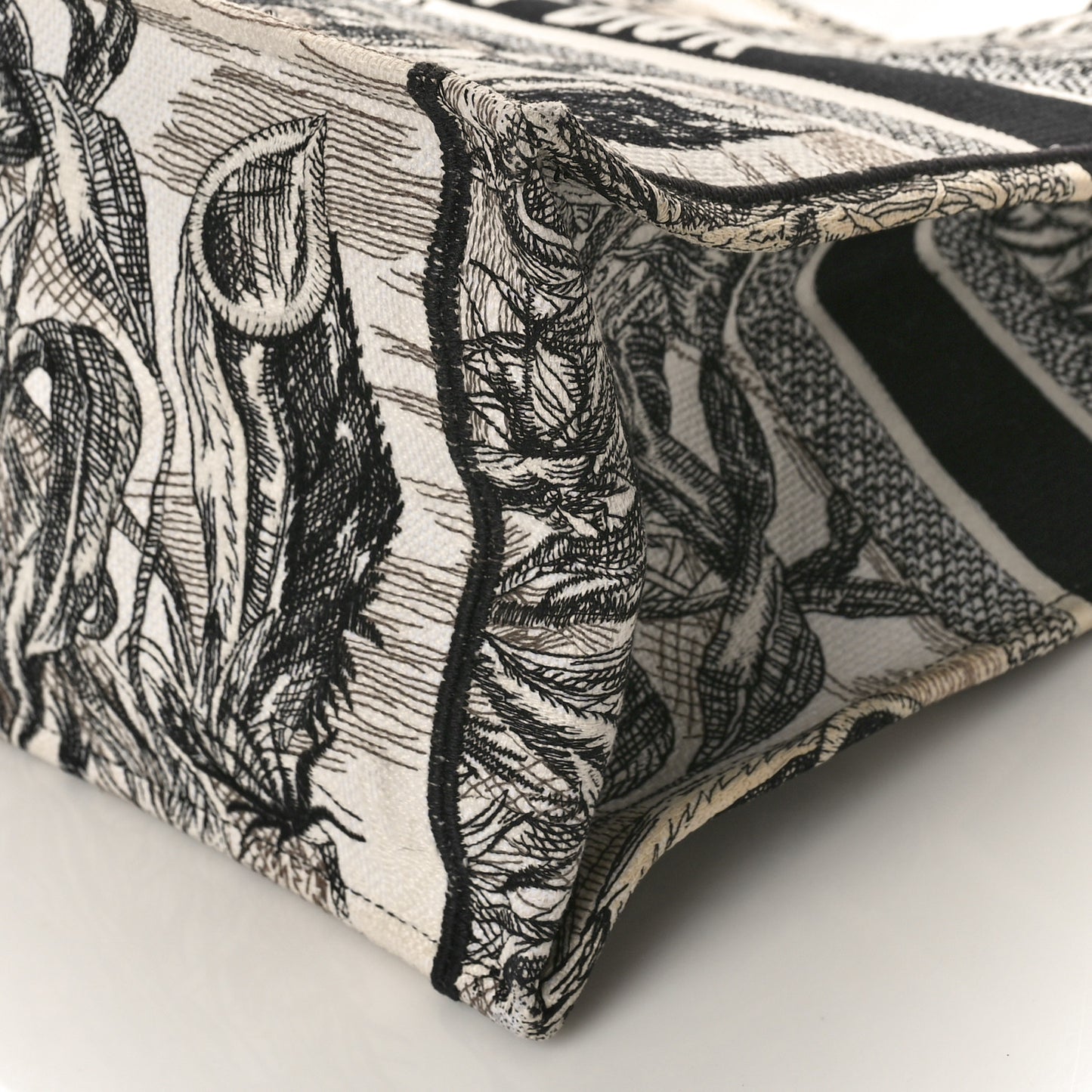 Canvas Embroidered Large Toile De Jouy Book Tote White Black