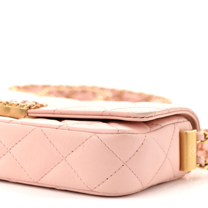 Chanel Crumpled Calfskin Quilted Braided CC Mini Flap Light Pink 11 of 13