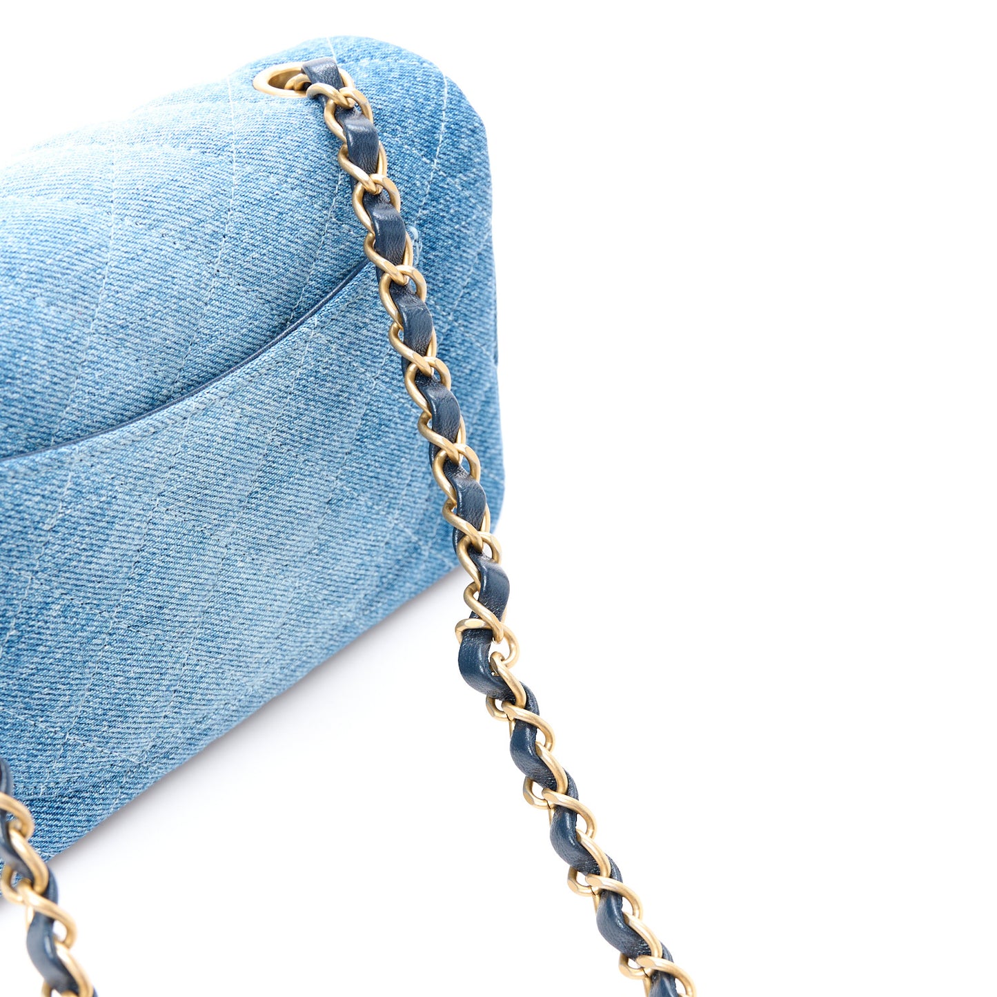 Washed Denim Quilted Mini Rectangular Flap Blue