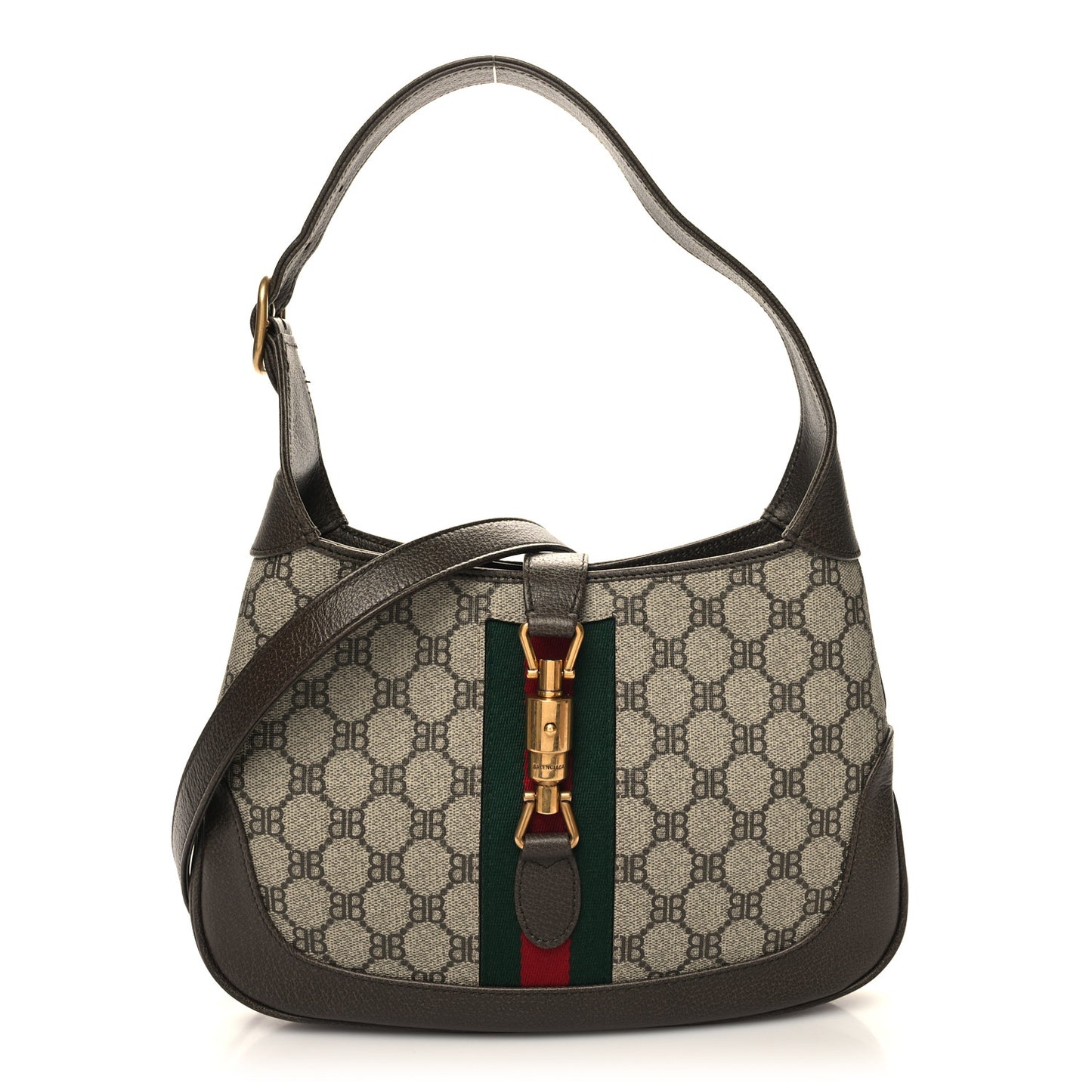 X BALENCIAGA BB Supreme Monogram Calfskin Web Small Jackie 1961 Hobo Beige Ebony