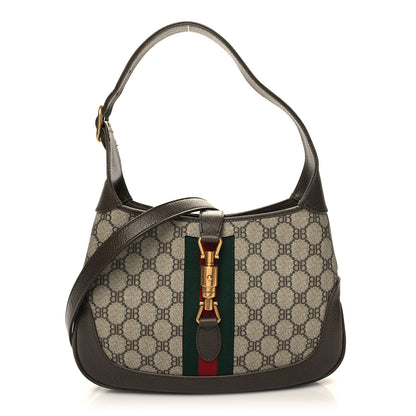 Gucci X BALENCIAGA BB Supreme Monogram Calfskin Web Small Jackie 1961 Hobo Beige Ebony 1 of 11