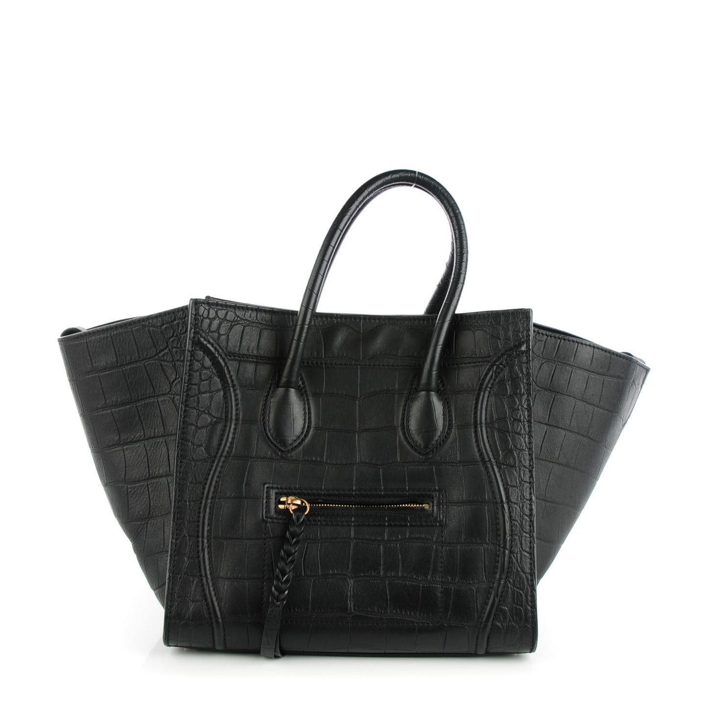 Crocodile Embossed Calfskin Medium Phantom Luggage Black