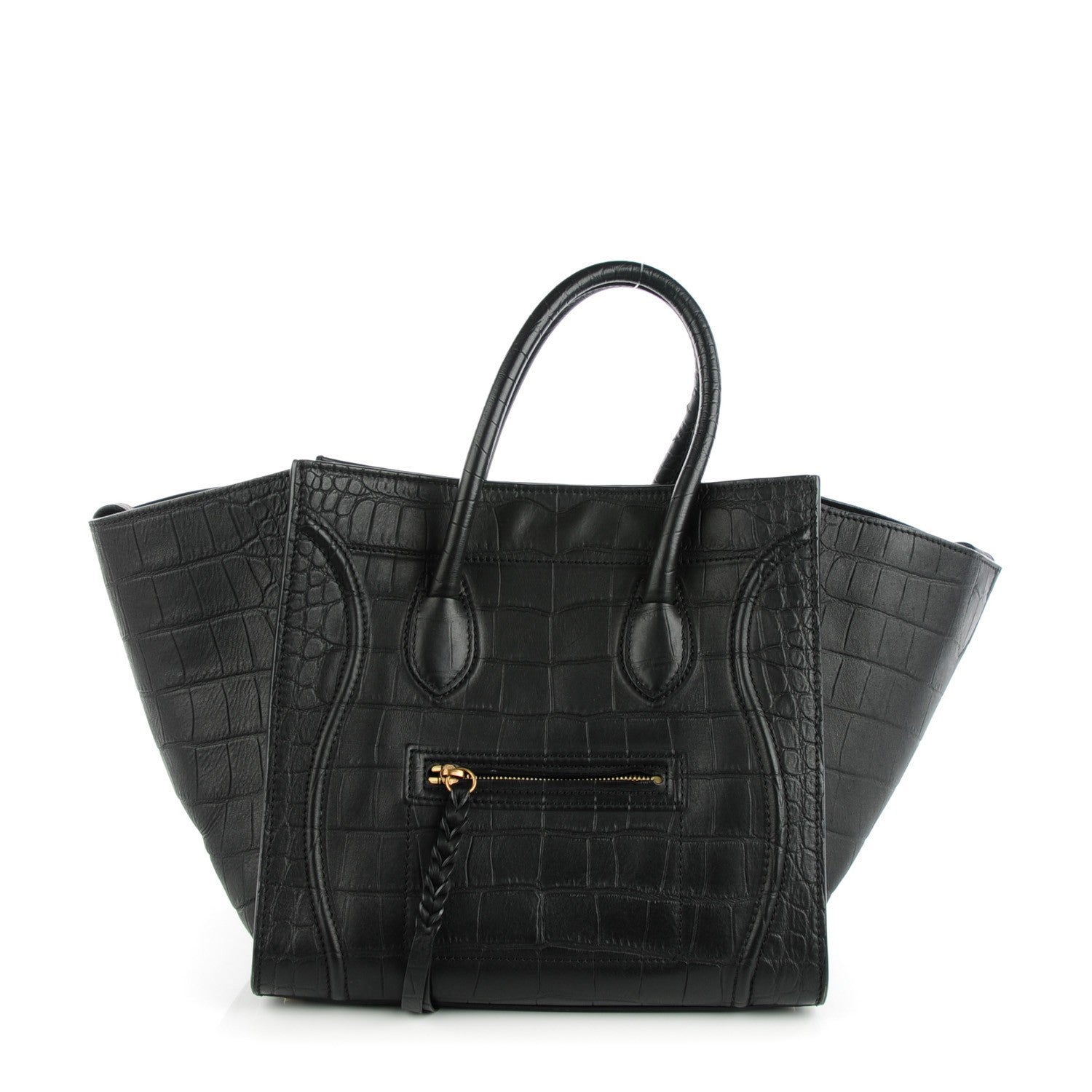 Celine Crocodile Embossed Calfskin Medium Phantom Luggage Black 1 of 9