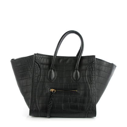 Celine Crocodile Embossed Calfskin Medium Phantom Luggage Black 1 of 9