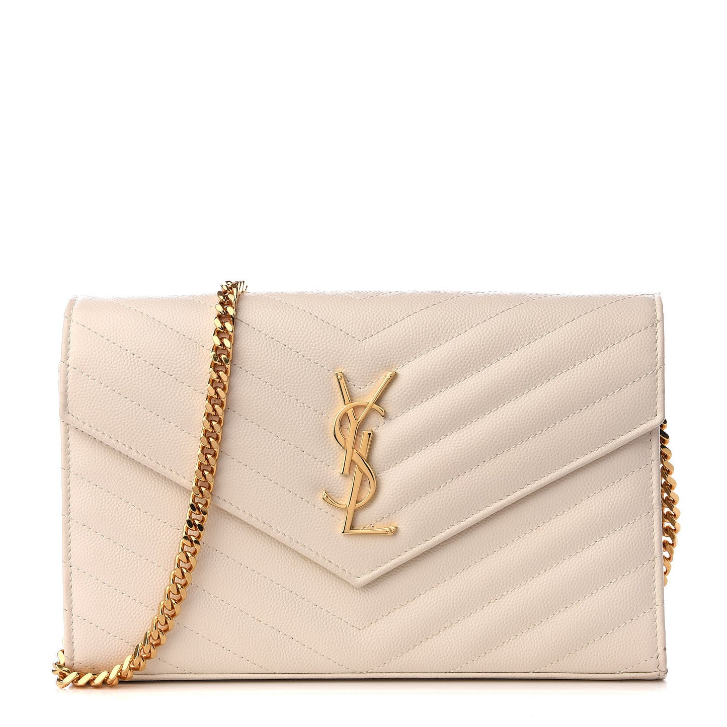 Grain De Poudre Matelasse Chevron Monogram Chain Wallet Porcellana