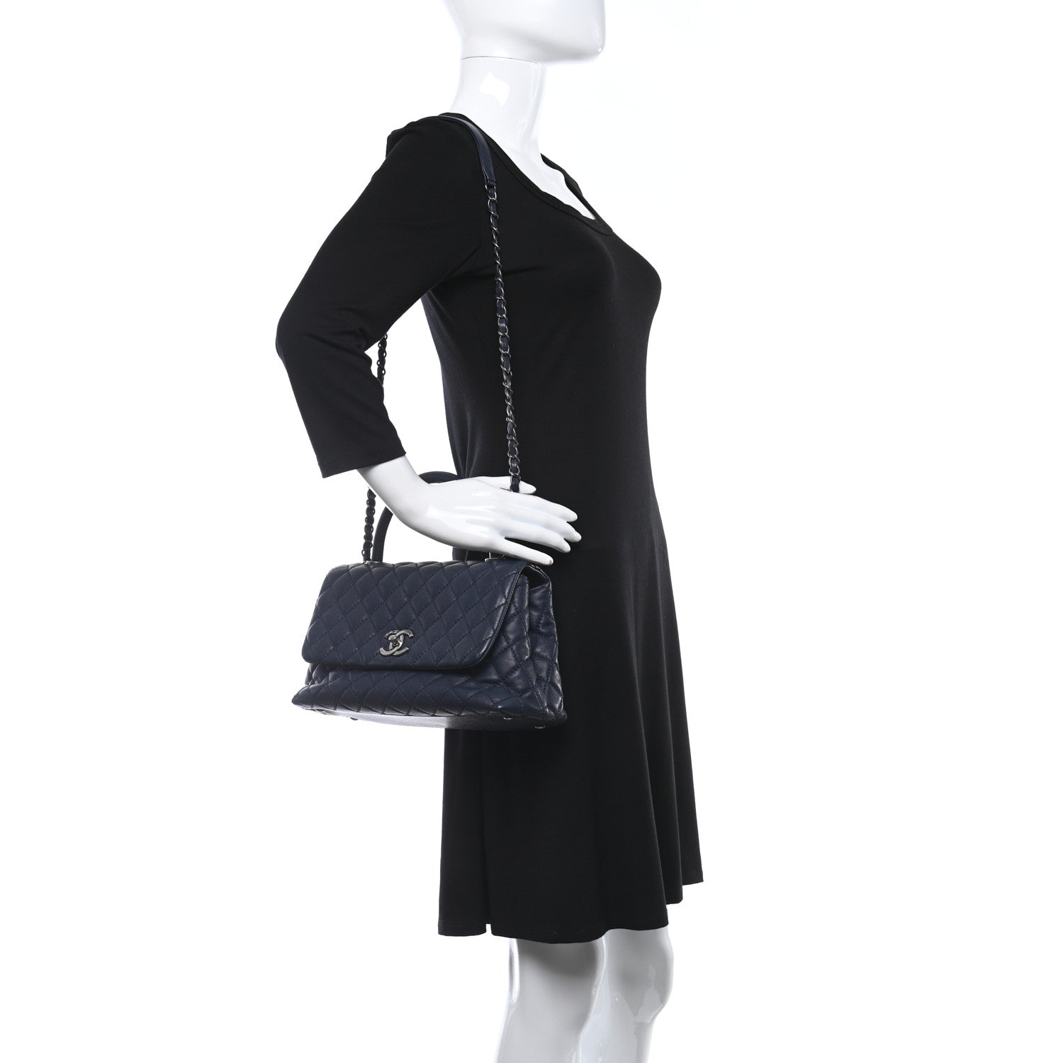 Chanel Iridescent Caviar Quilted Small Coco Handle Flap Dark Blue 2 of 14