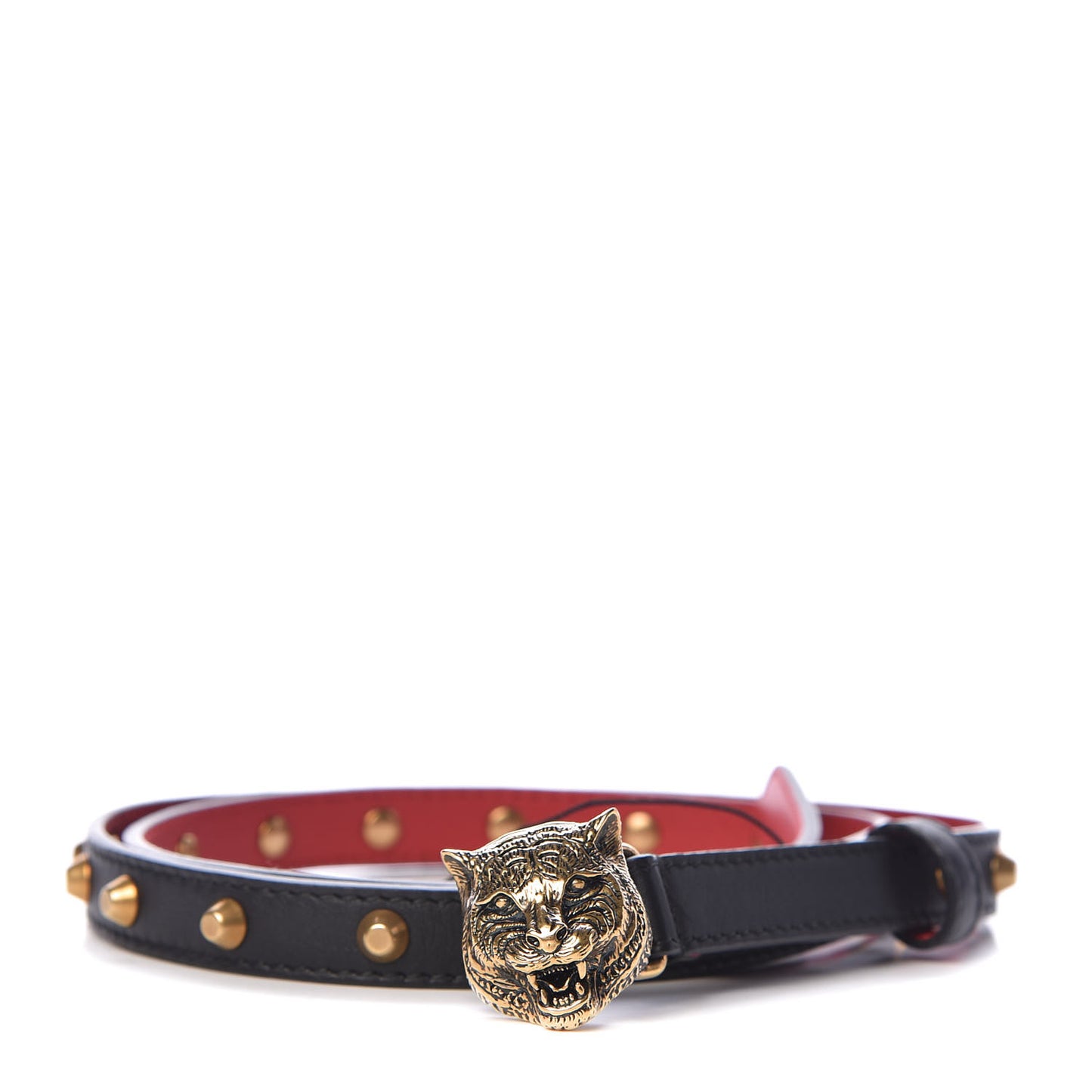 Calfskin Skinny Studded Feline Belt 85 34 Black