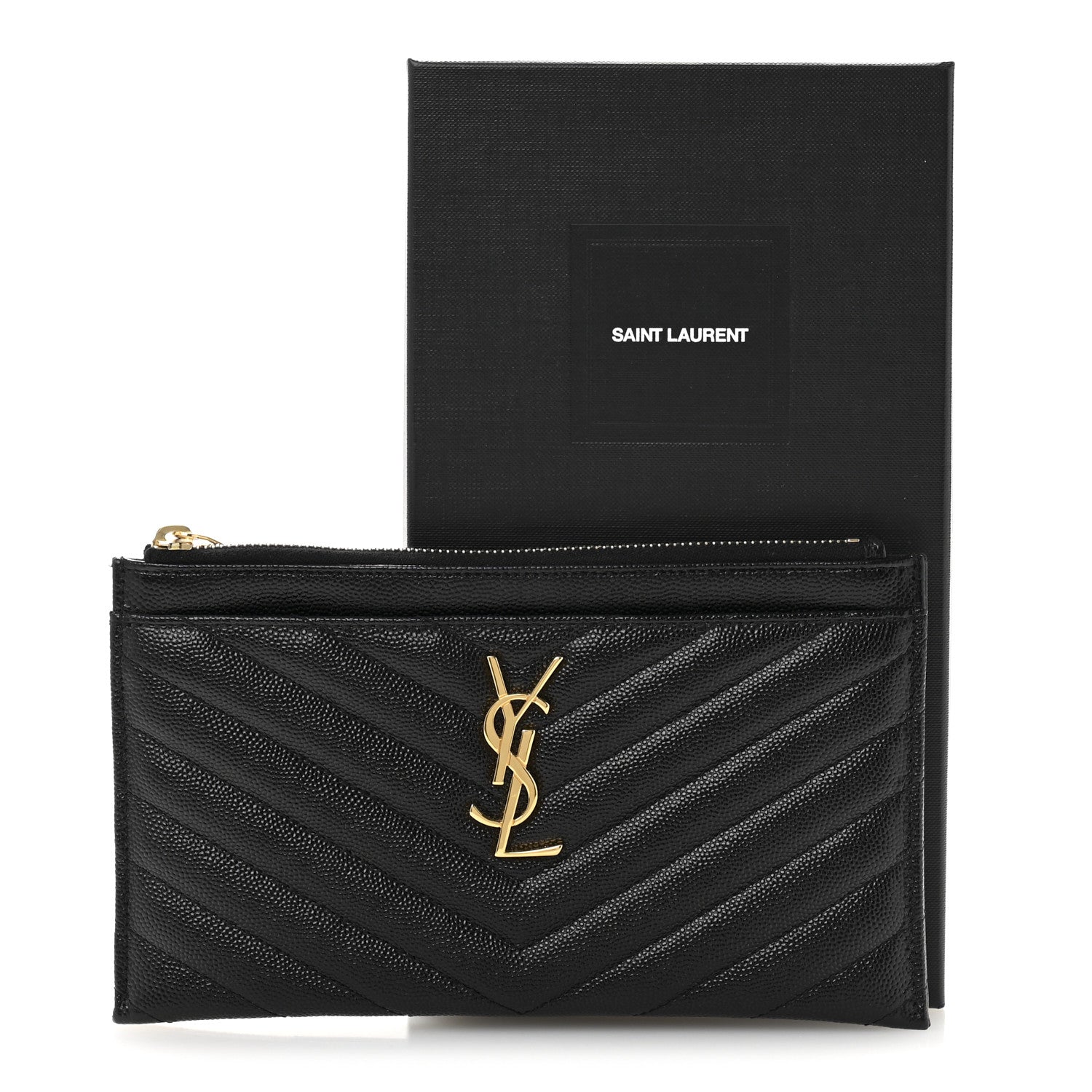 Saint Laurent Grain De Poudre Chevron Monogram Bill Pouch Black 9 of 9